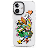 iPhone 16 Pro Max Nostalgic Sticker Collage Black Impact Phone Case