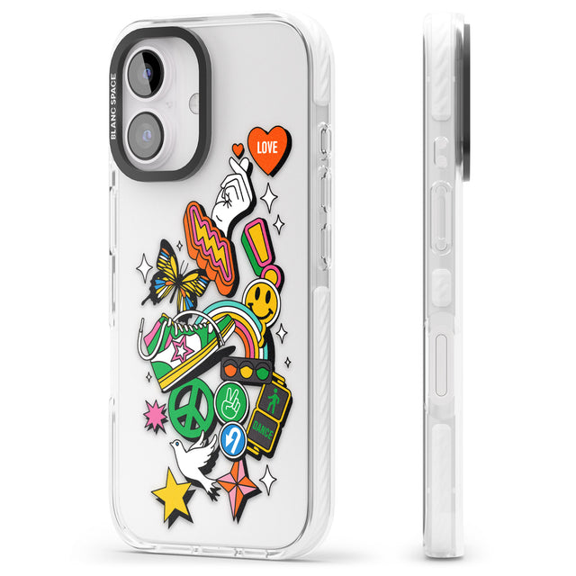 iPhone 16 Pro Max Nostalgic Sticker Collage Black Impact Phone Case