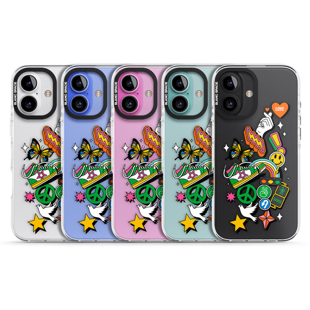 iPhone 16 Pro Max Nostalgic Sticker Collage Black Impact Phone Case