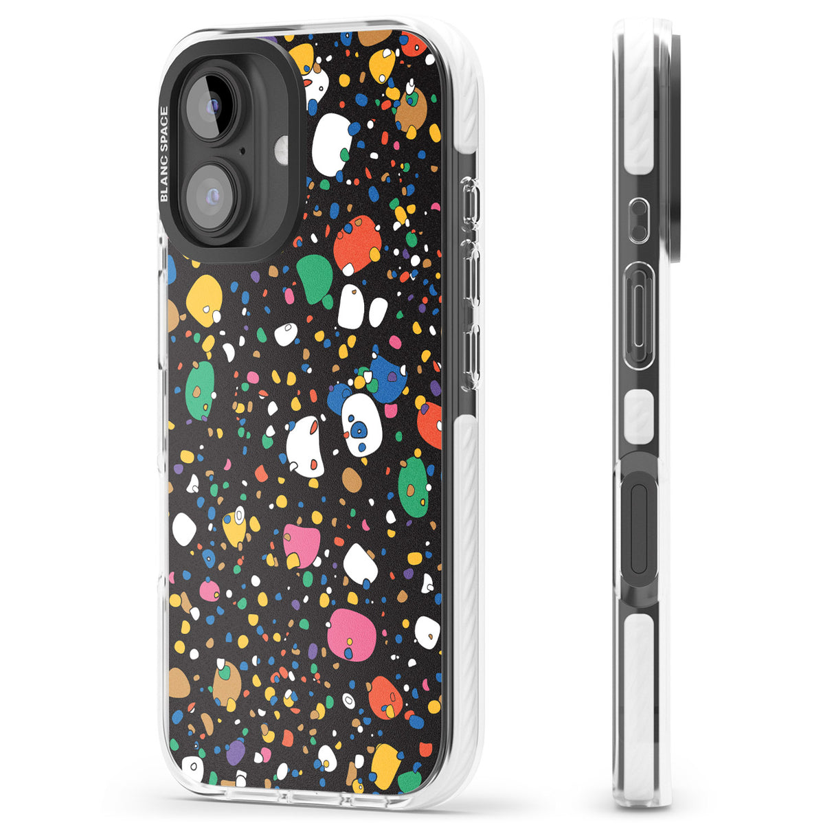 iPhone 16 Pro Max Colourful Confetti Pebbles (Black) Black Impact Phone Case