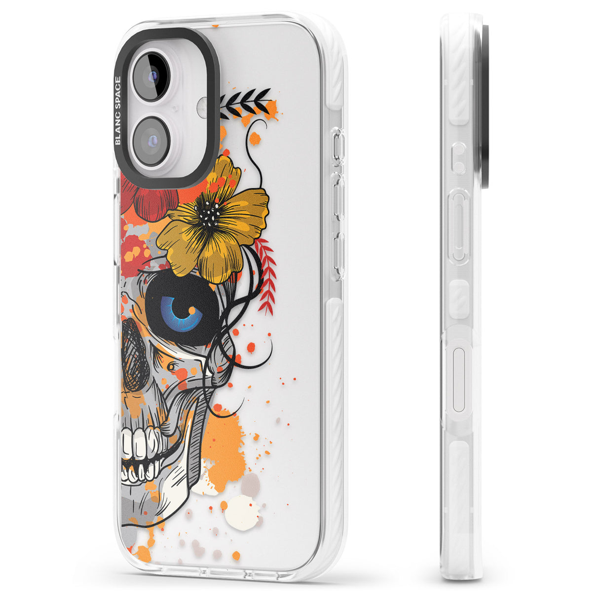 iPhone 16 Pro Max Sugar Skull Flowers Black Impact Phone Case