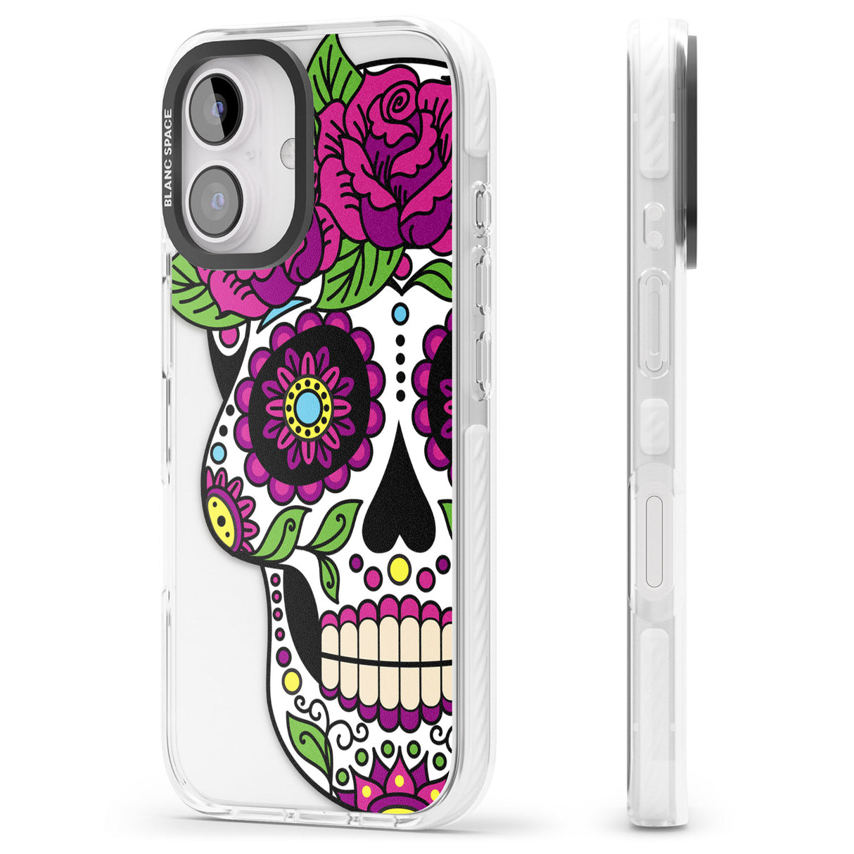 iPhone 16 Pro Max Purple Floral Sugar Skull Black Impact Phone Case