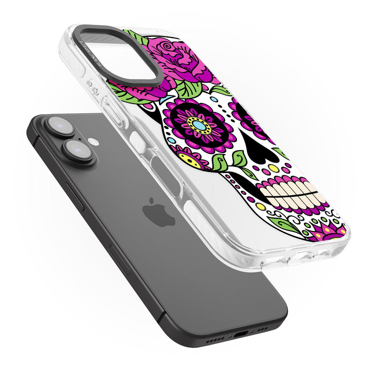 iPhone 16 Pro Max Purple Floral Sugar Skull Black Impact Phone Case