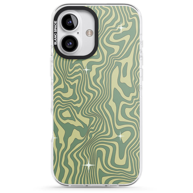 iPhone 16 Pro Max Green Abstract Wave Black Impact Phone Case + Magsafe