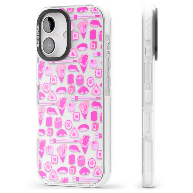 iPhone 16 Pro Max Bright Pink Sushi Pattern Black Impact Phone Case