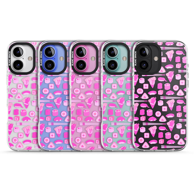 iPhone 16 Pro Max Bright Pink Sushi Pattern Black Impact Phone Case