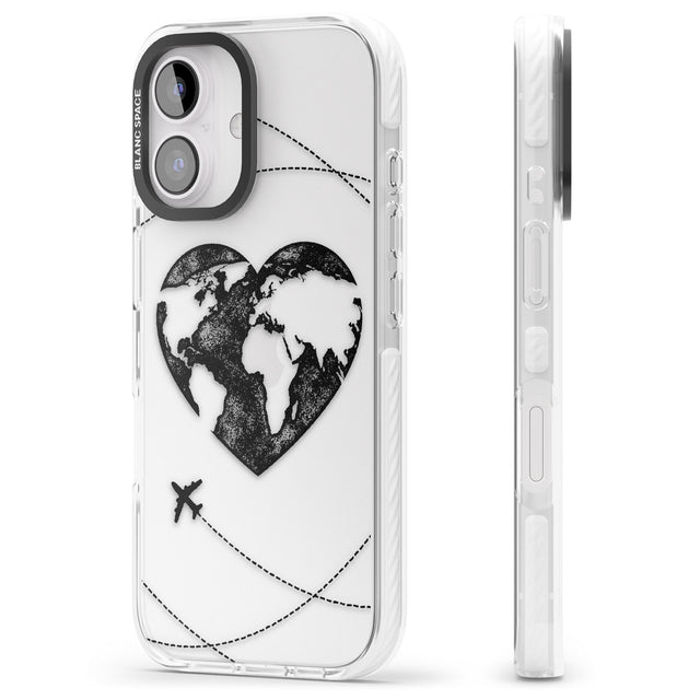 iPhone 16 Pro Max Globe Heart Black Impact Phone Case