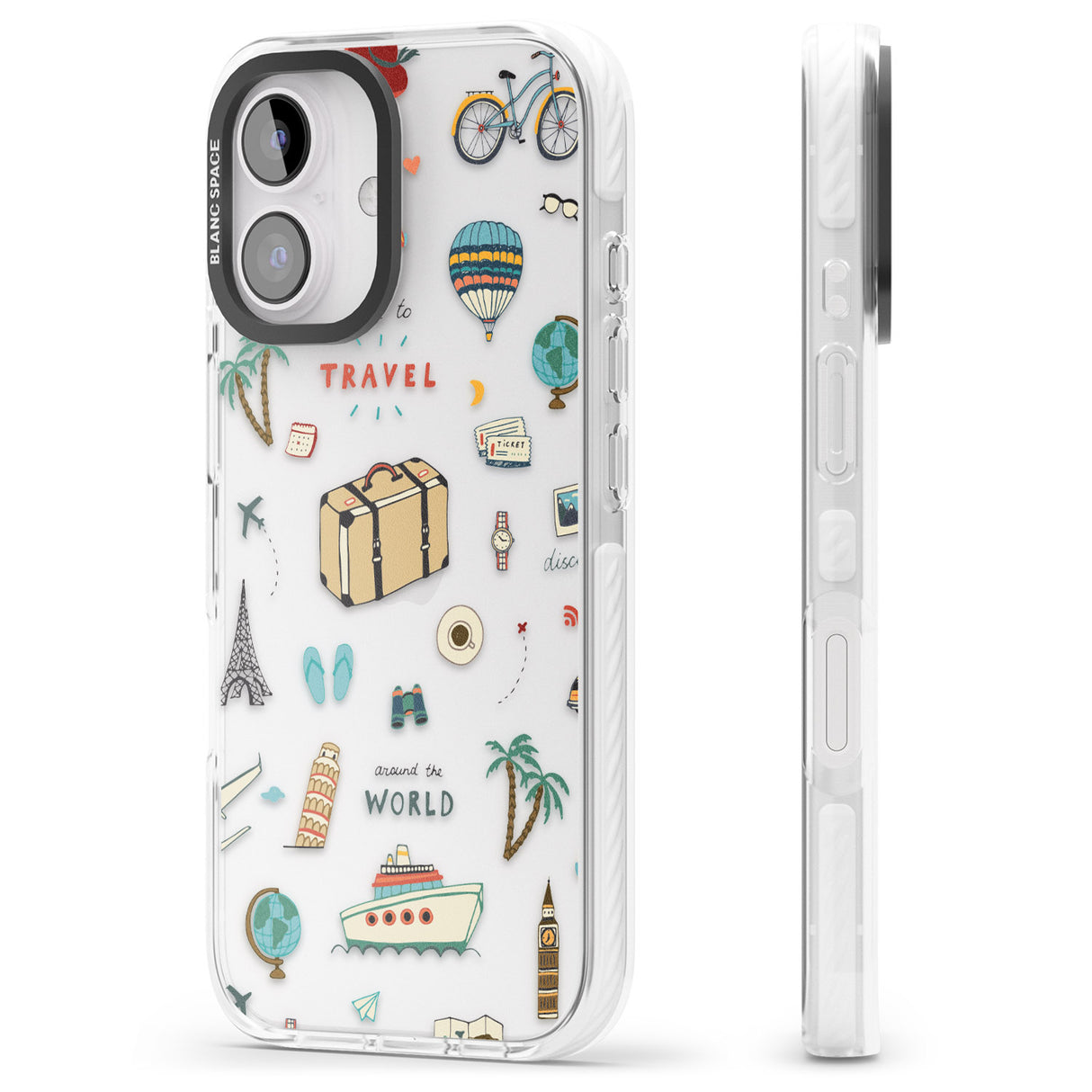 iPhone 16 Pro Max Cute Travel Pattern Transparent Black Impact Phone Case