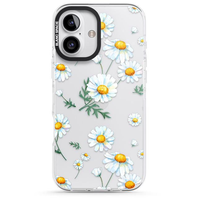 iPhone 16 Pro Max Vintage Painted Daisies Black Impact Phone Case + Magsafe