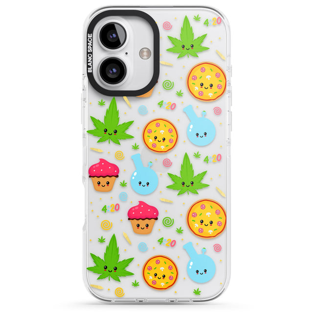 iPhone 16 Pro Max Kawaii Weed Pattern Black Impact Phone Case