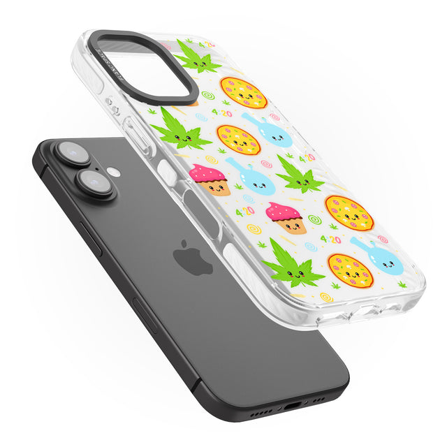 iPhone 16 Pro Max Kawaii Weed Pattern Black Impact Phone Case