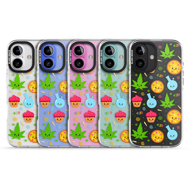 iPhone 16 Pro Max Kawaii Weed Pattern Black Impact Phone Case