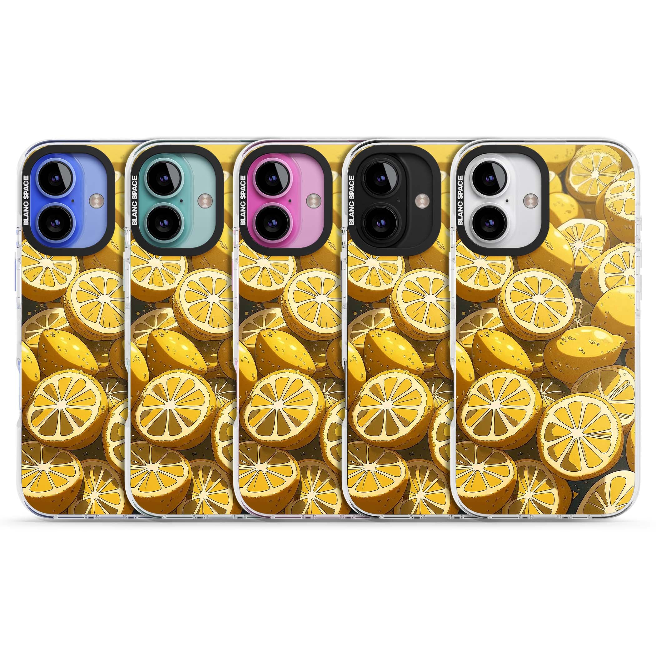 Zesty coastal iPhone case featuring illustrated Mediterranean lemons and citrus slices in golden yellow | Clear Impact case for iPhone 16, iPhone 16 Plus
