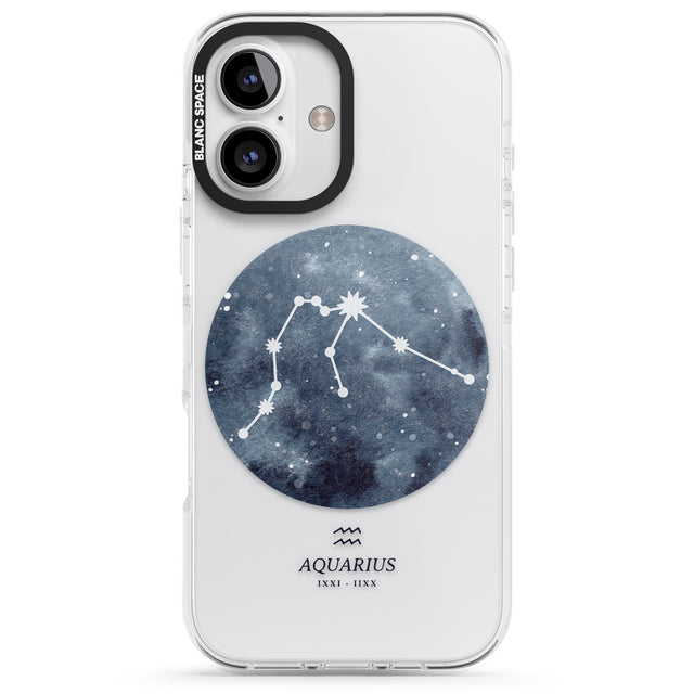 iPhone 16 Pro Max Aquarius Zodiac Transparent Design - Blue Black Impact Phone Case