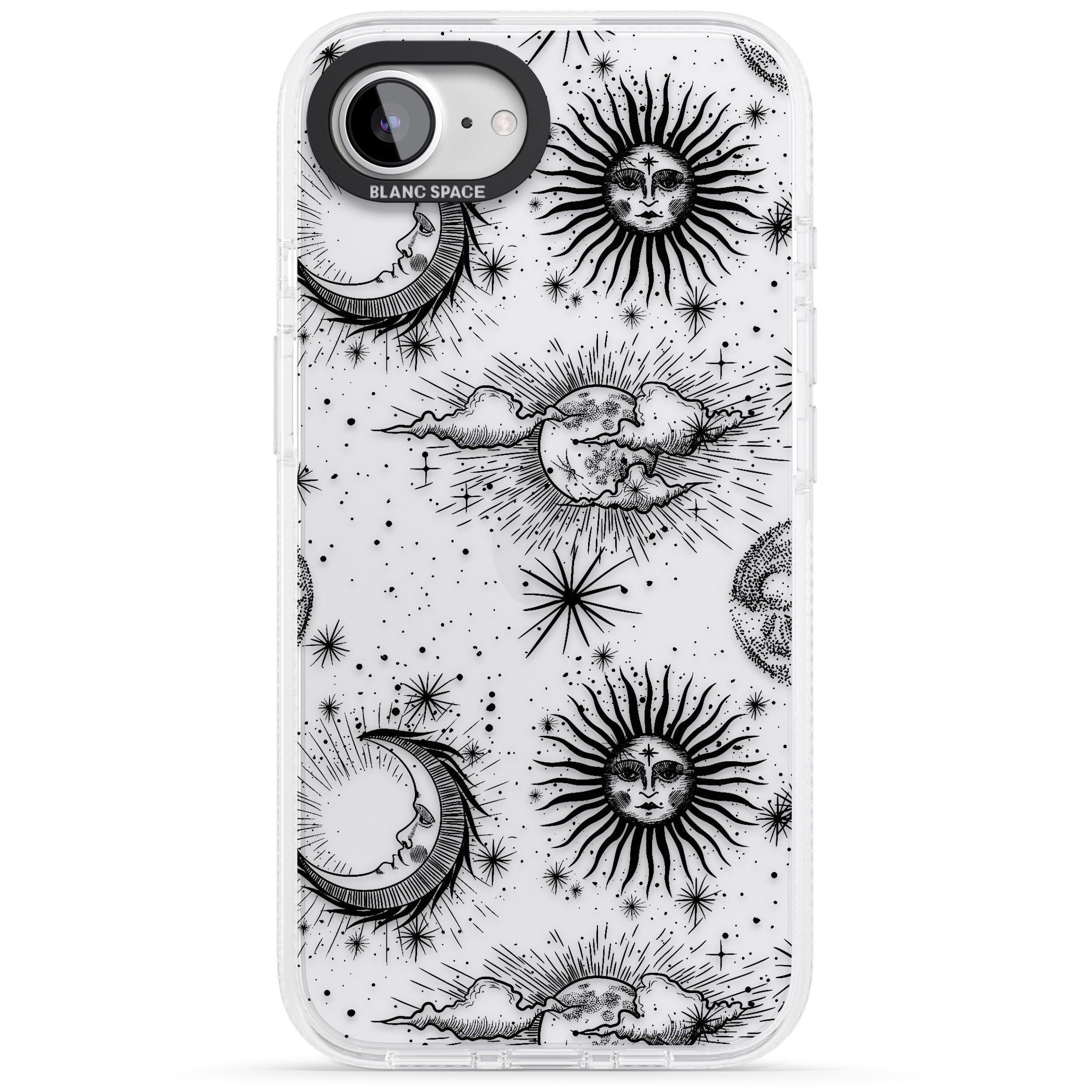 Transparent Suns, Moons & Clouds iPhone 16e Clear Case Impact Air - Blanc Space