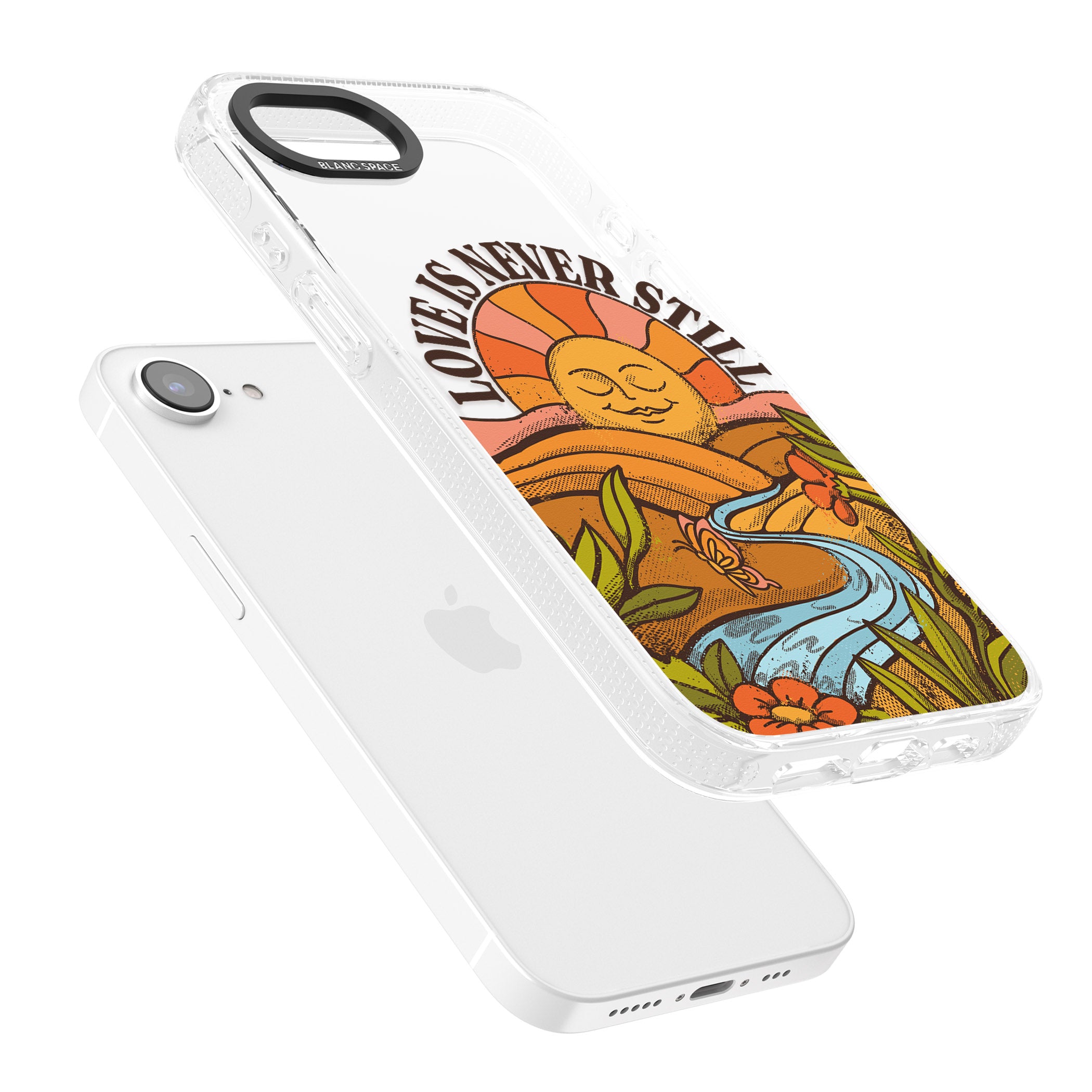 Love is Never Still iPhone 16e Clear Case Impact Air - Blanc Space
