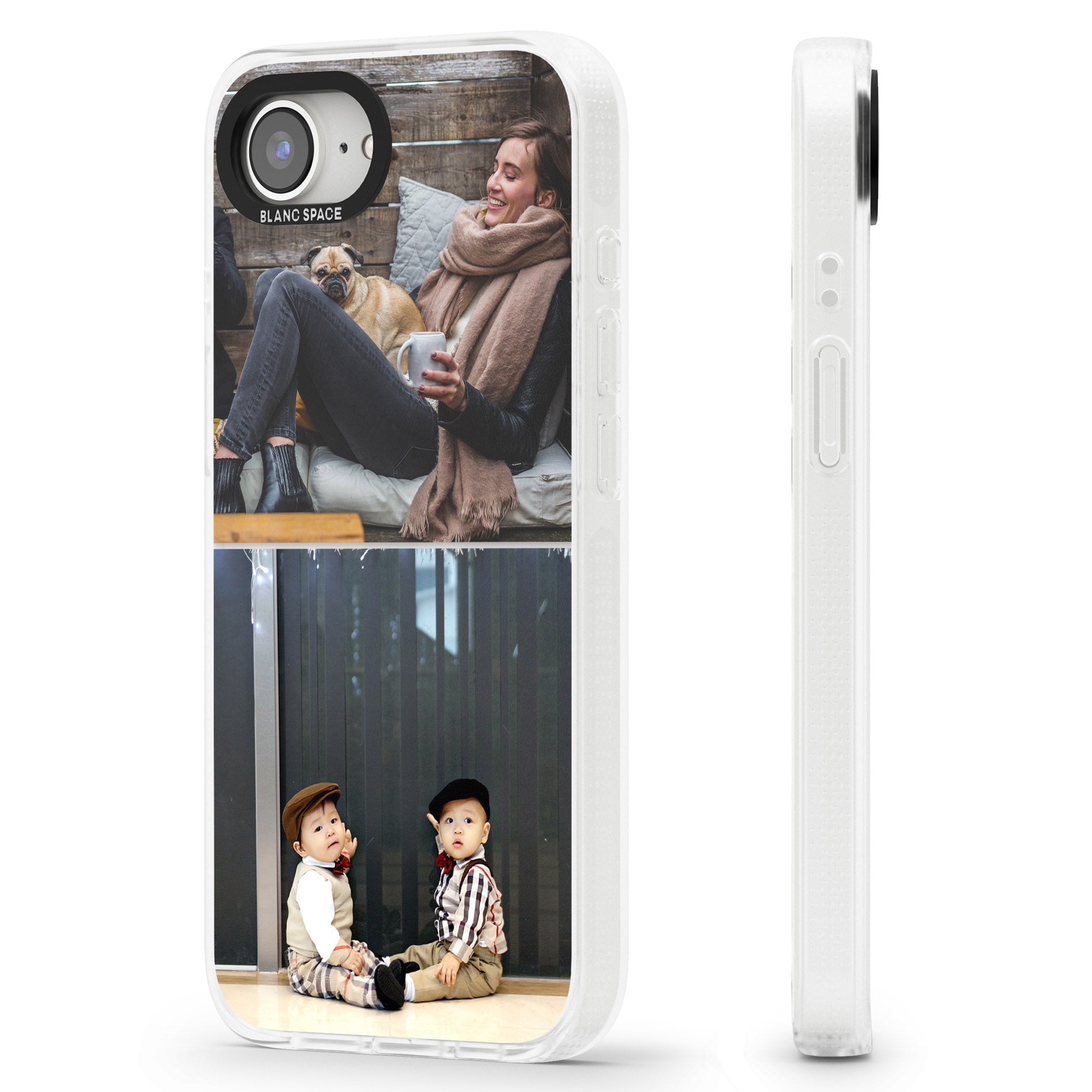 Personalised 2 Photo Grid iPhone 16e Clear Case Impact Air - Blanc Space