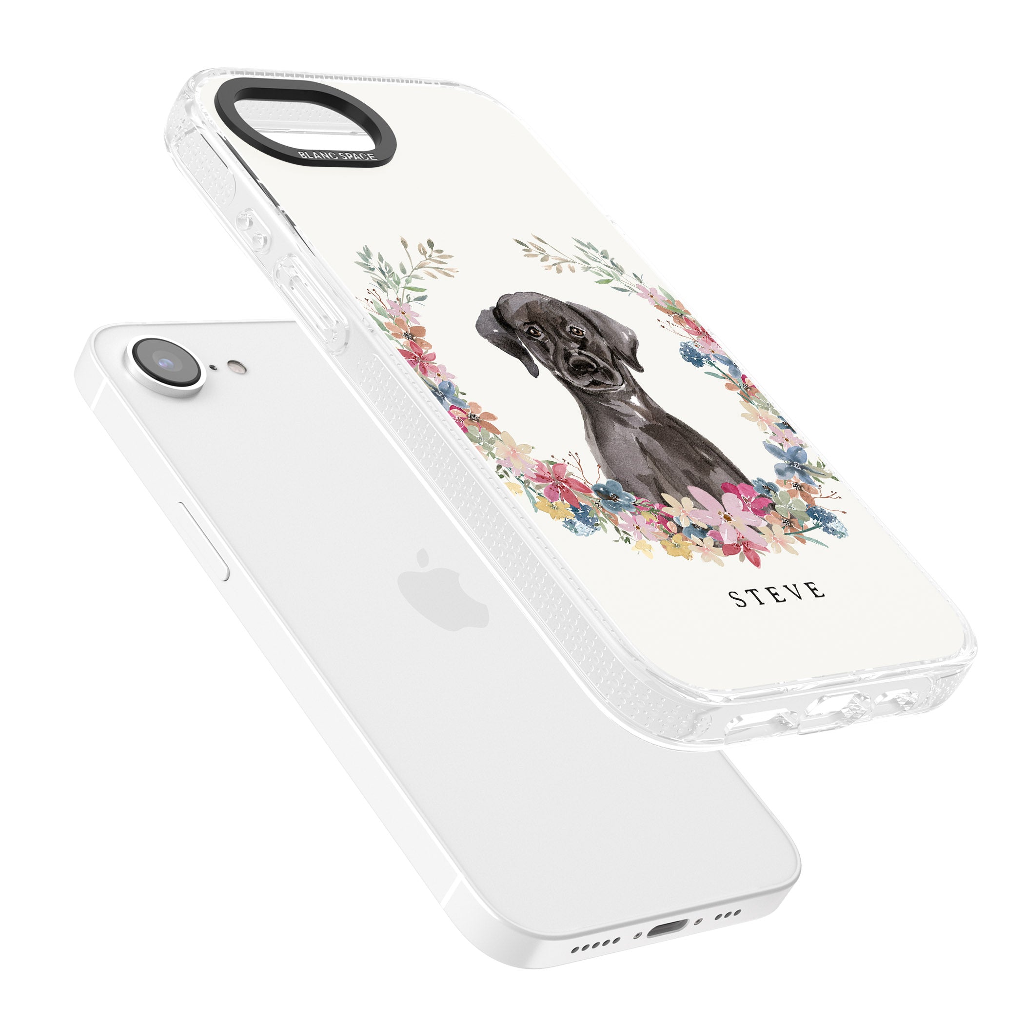 Personalised Black Lab Watercolour Dog Portrait iPhone 16e Clear Case Impact Air - Blanc Space