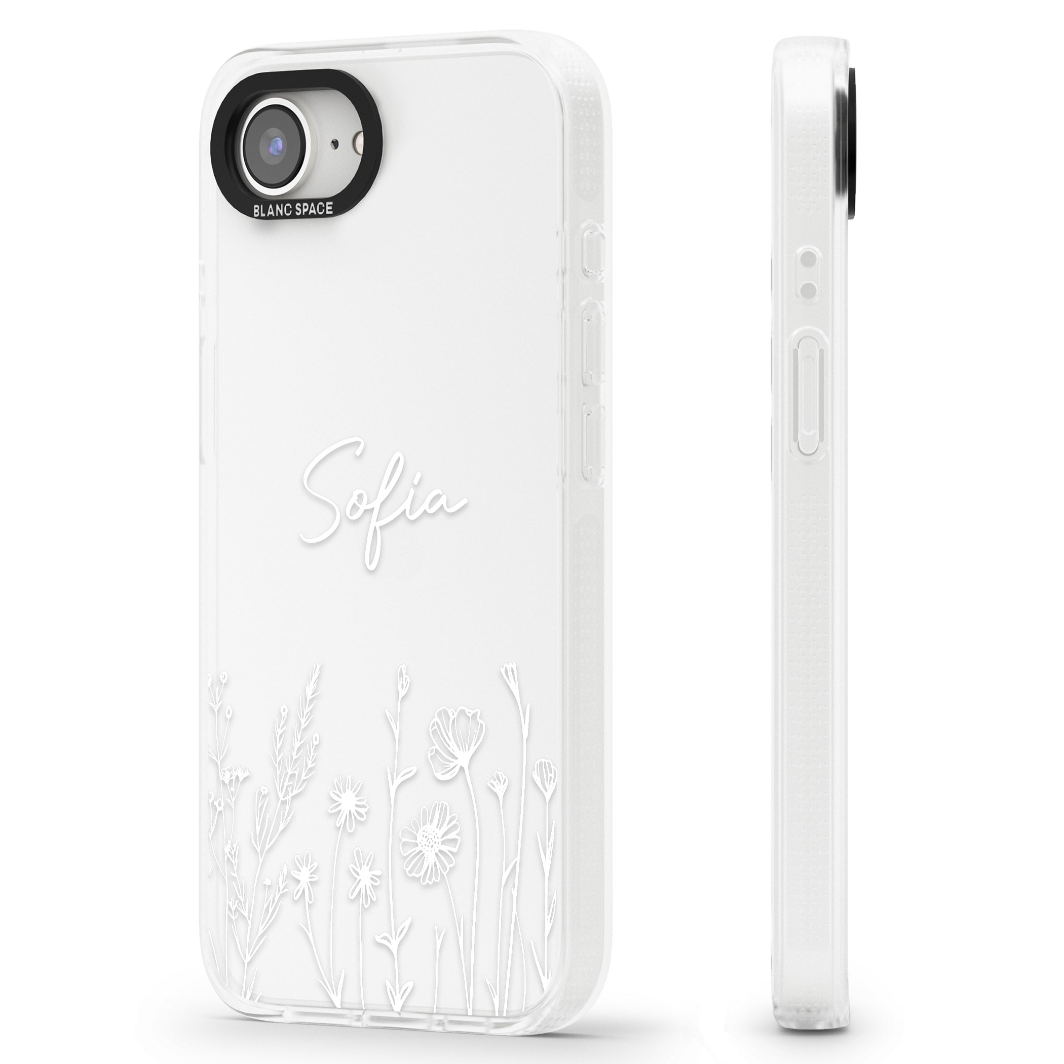 Personalised White Wildflowers iPhone 16e Clear Case Impact Air - Blanc Space