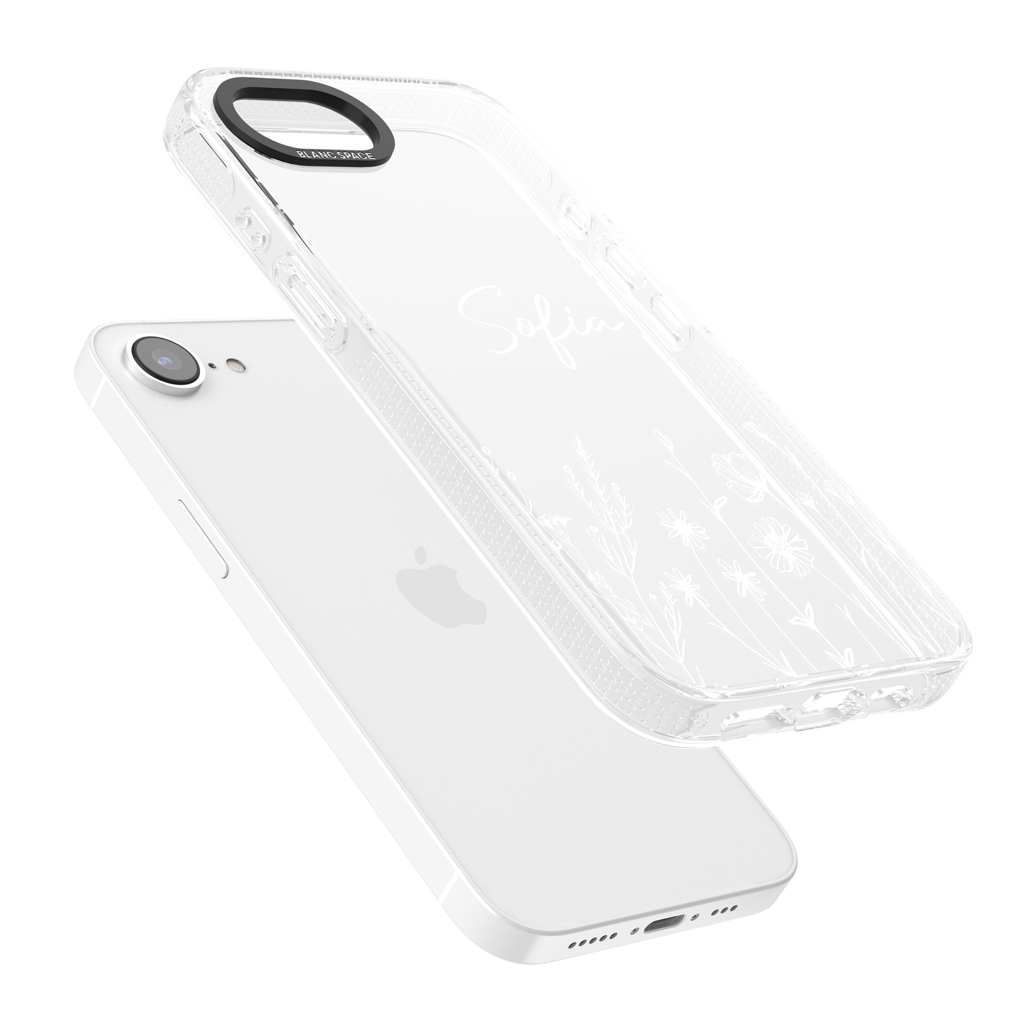 Personalised White Wildflowers iPhone 16e Clear Case Impact Air - Blanc Space