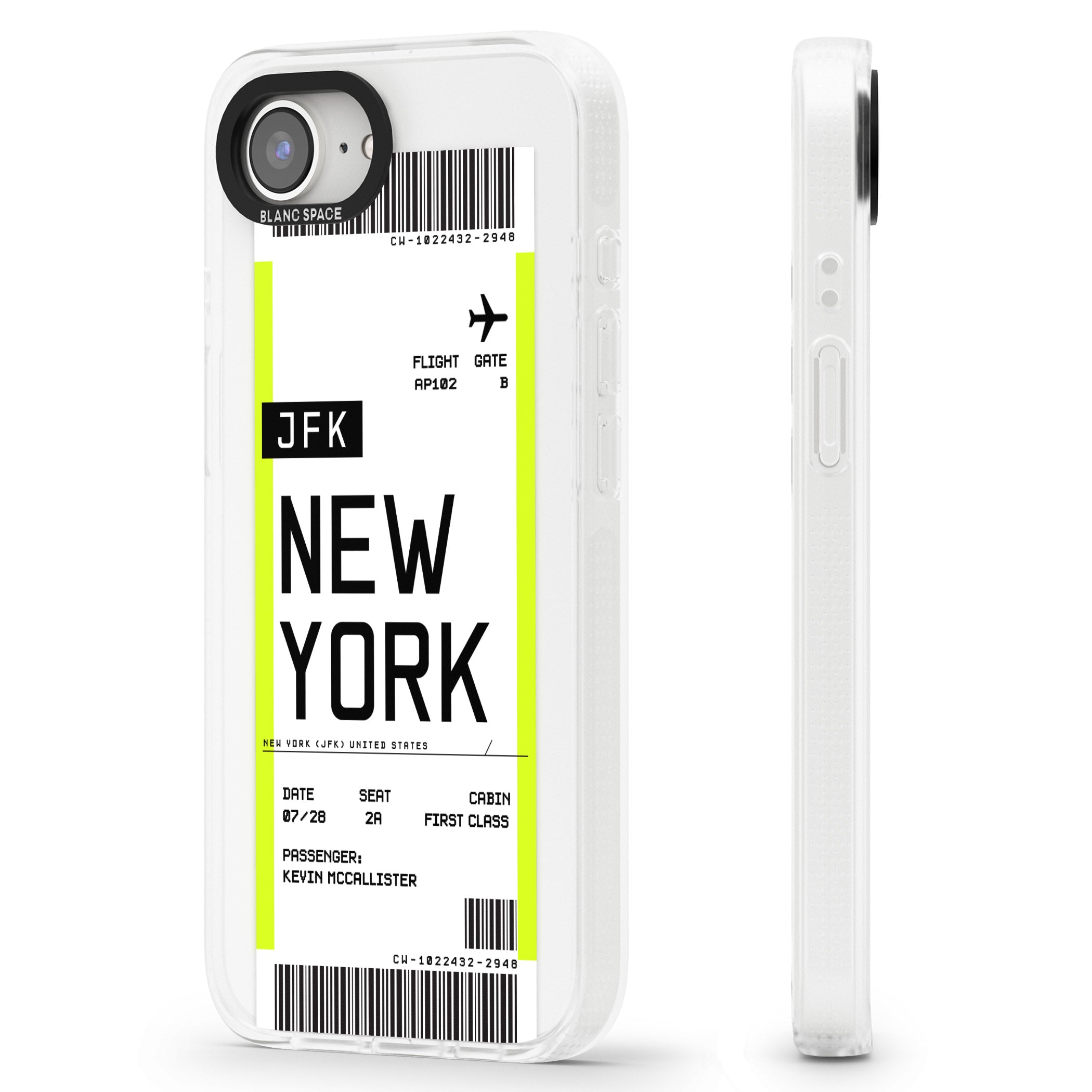 Personalised New York Boarding Pass iPhone 16e Clear Case Impact Air - Blanc Space