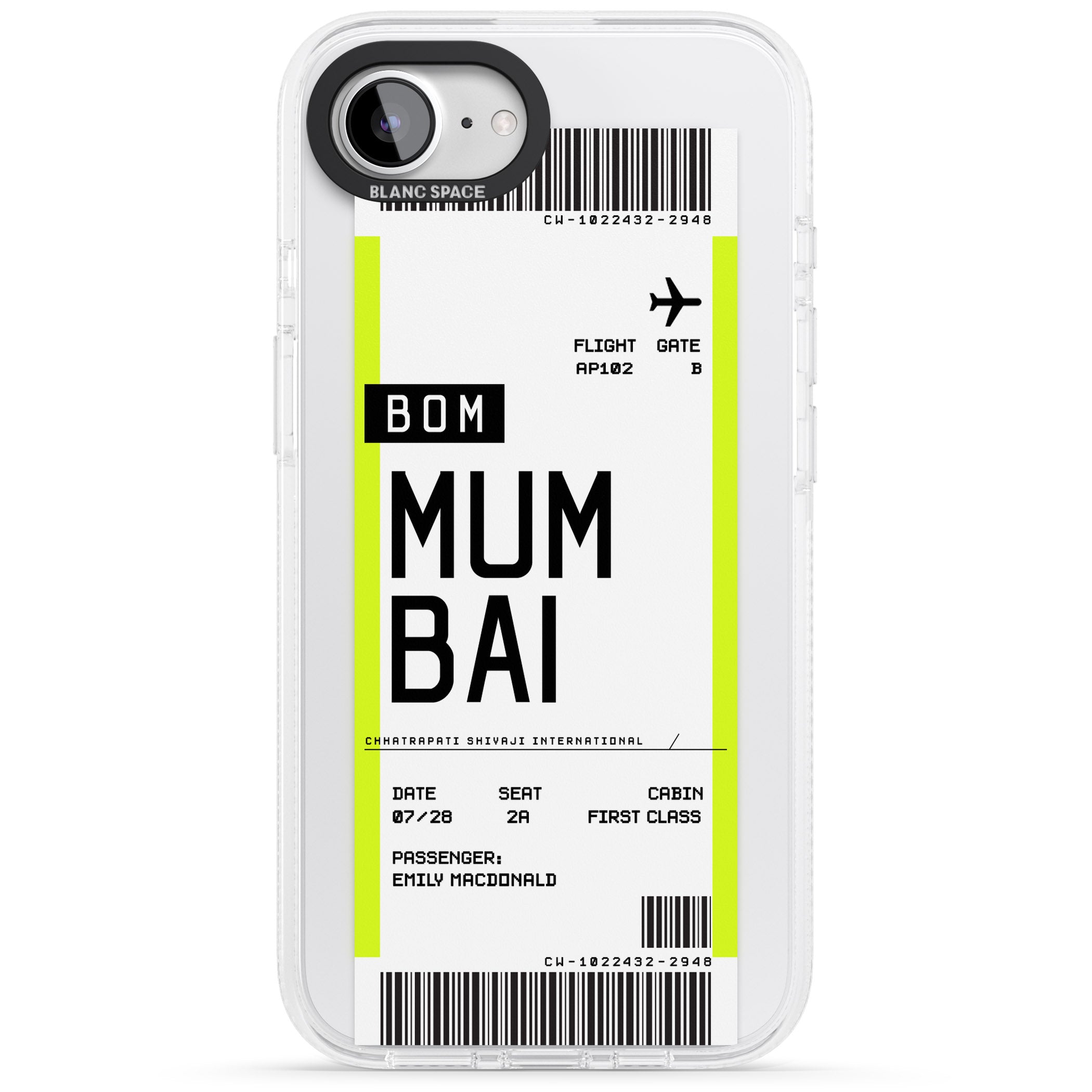 Personalised Mumbai Boarding Pass iPhone 16e Clear Case Impact Air - Blanc Space