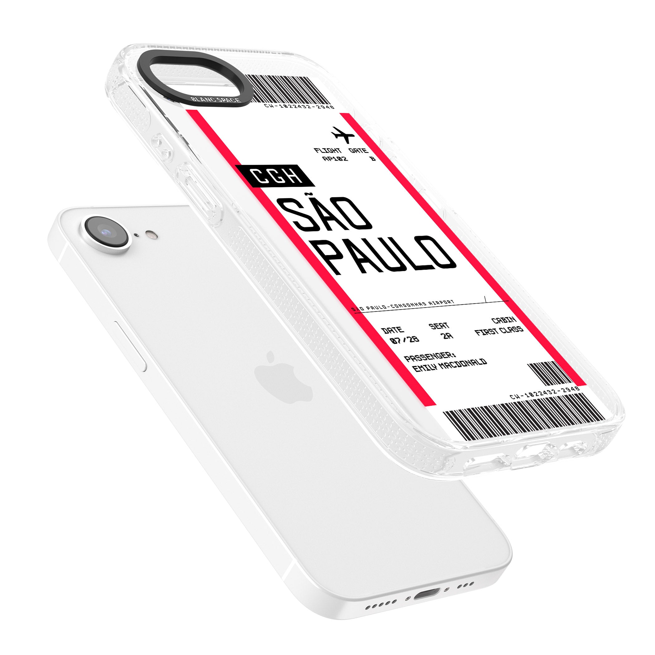 Personalised São Paulo Boarding Pass iPhone 16e Clear Case Impact Air - Blanc Space