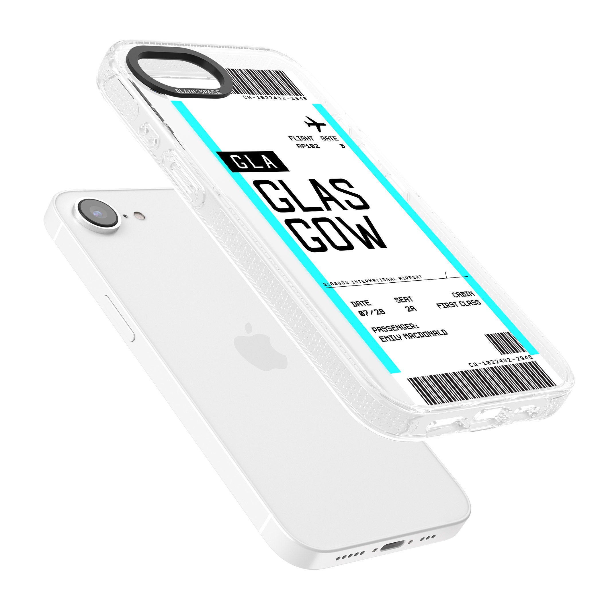 Personalised Glasgow Boarding Pass iPhone 16e Clear Case Impact Air - Blanc Space