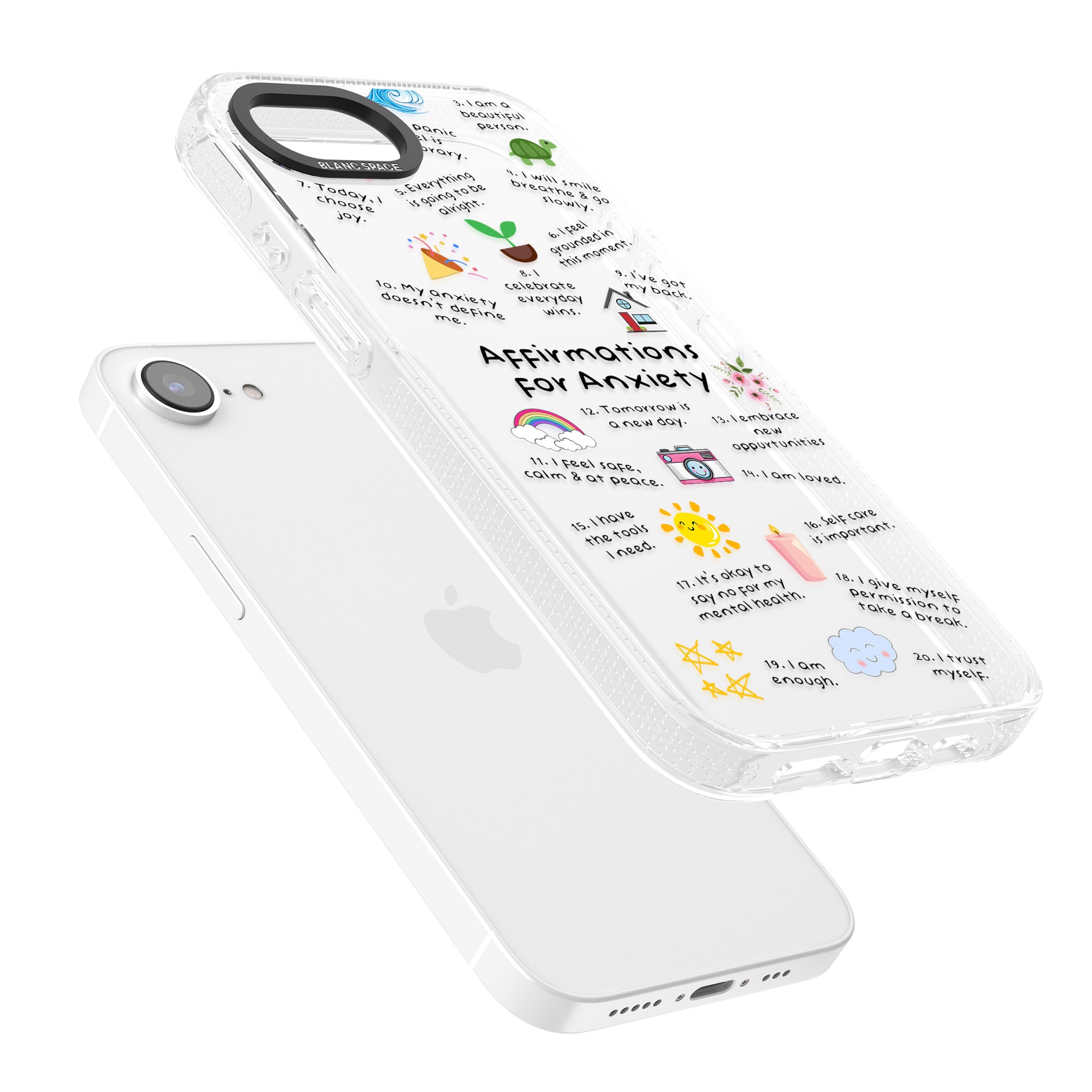 Anxiety Black Text iPhone 16e Clear Case Impact Air - Blanc Space