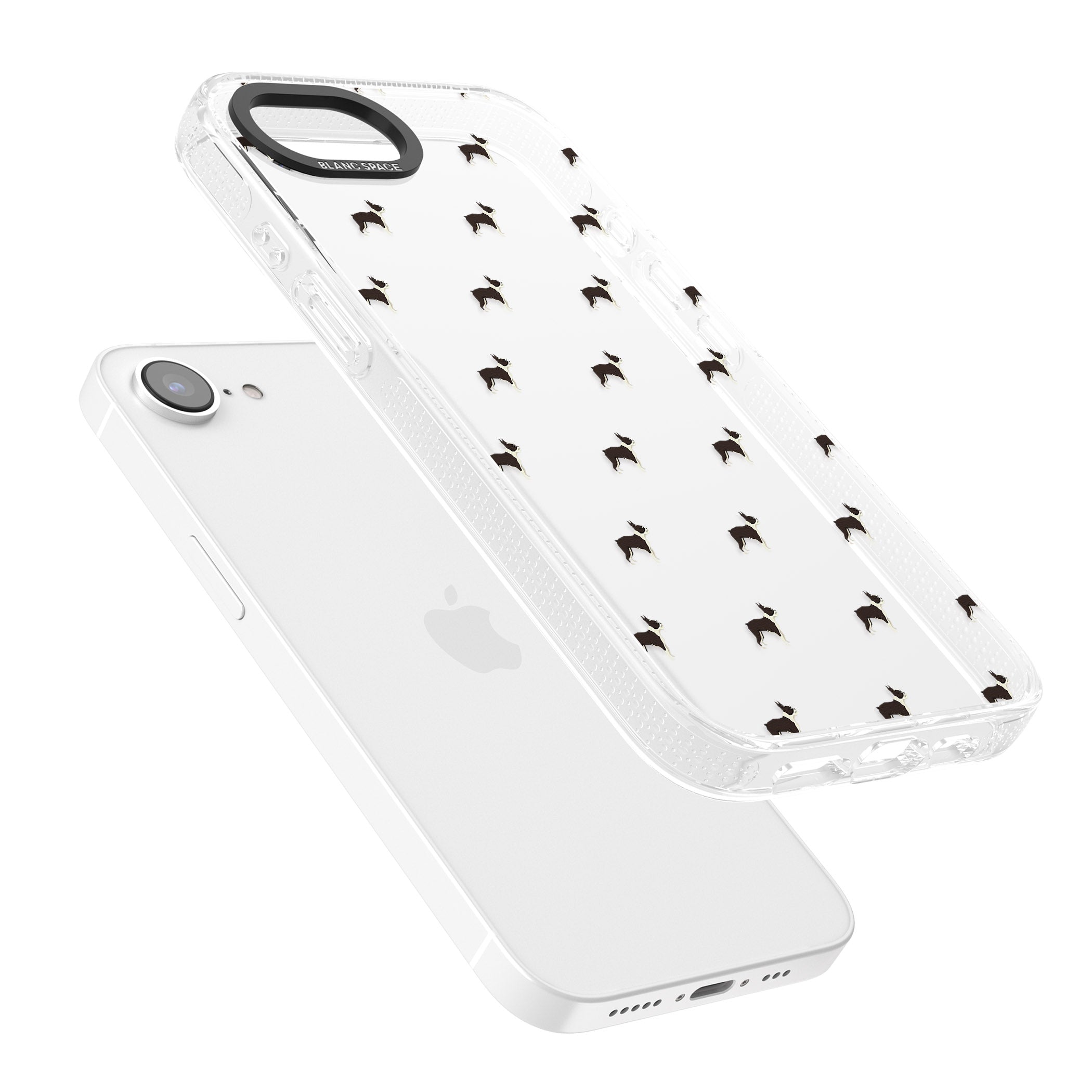 Boston Terrier Dog Pattern Clear iPhone 16e Clear Case Impact Air - Blanc Space