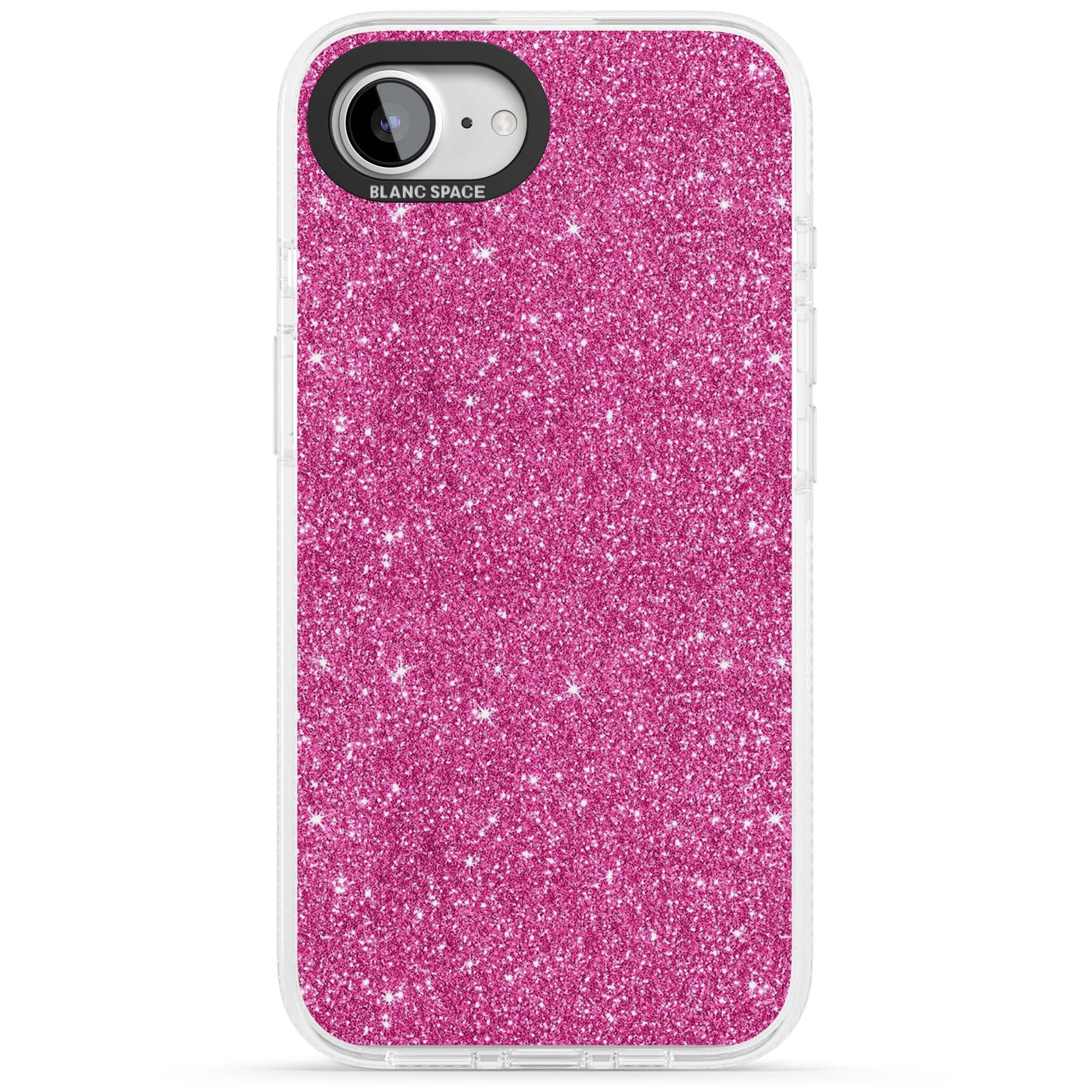 Pink Glitter Y2K iPhone case featuring hot pink glitter wallpaper with sparkle shimmer effect | Clear Case Impact Air case for iPhone 16e, iPhone 17e