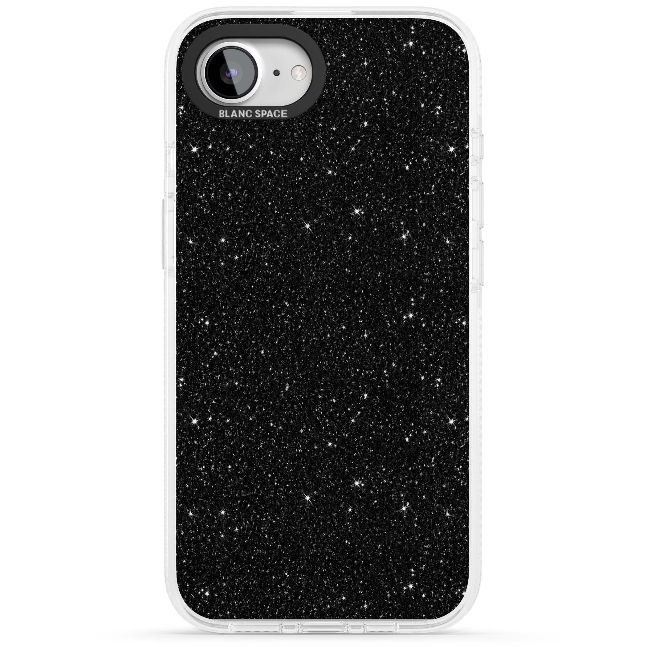 Black Glitter black glitter iPhone case featuring an all-over sparkly shimmer pattern on a jet black base | Clear Case Impact Air case for iPhone 16e, iPhone 17e