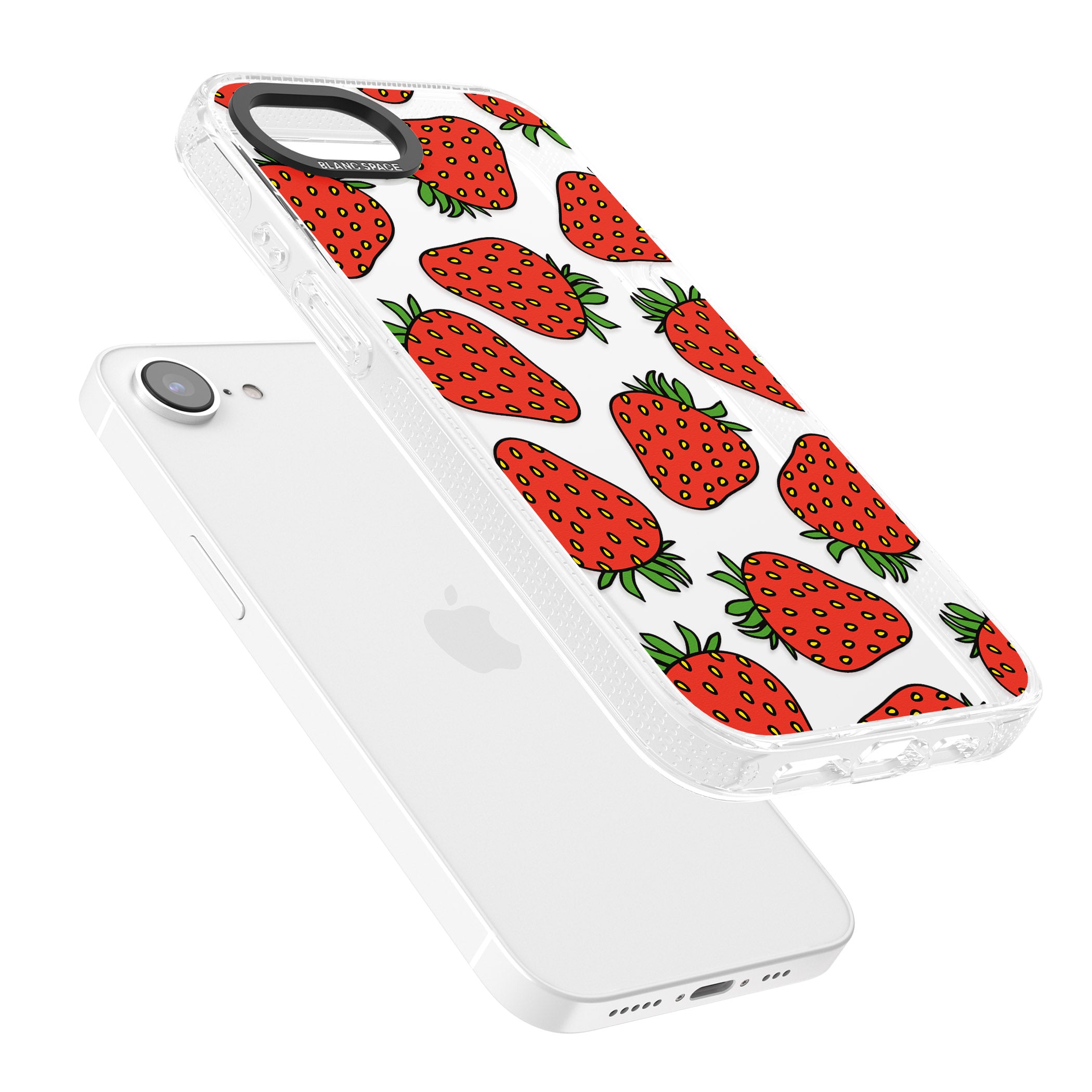 Strawberry Pattern iPhone 16e Clear Case Impact Air - Blanc Space