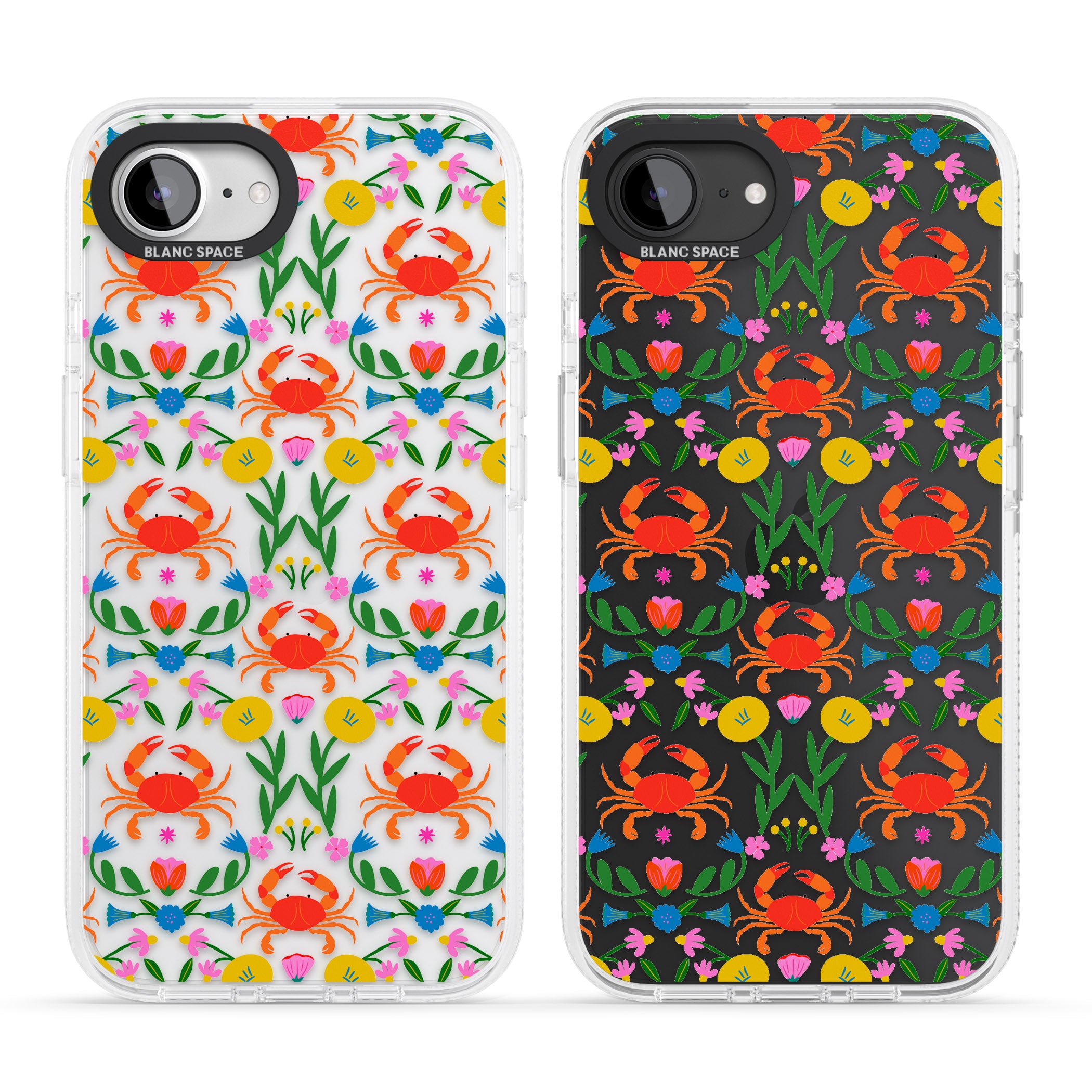 Crabs & Flowers iPhone 16e Clear Case Impact Air - Blanc Space