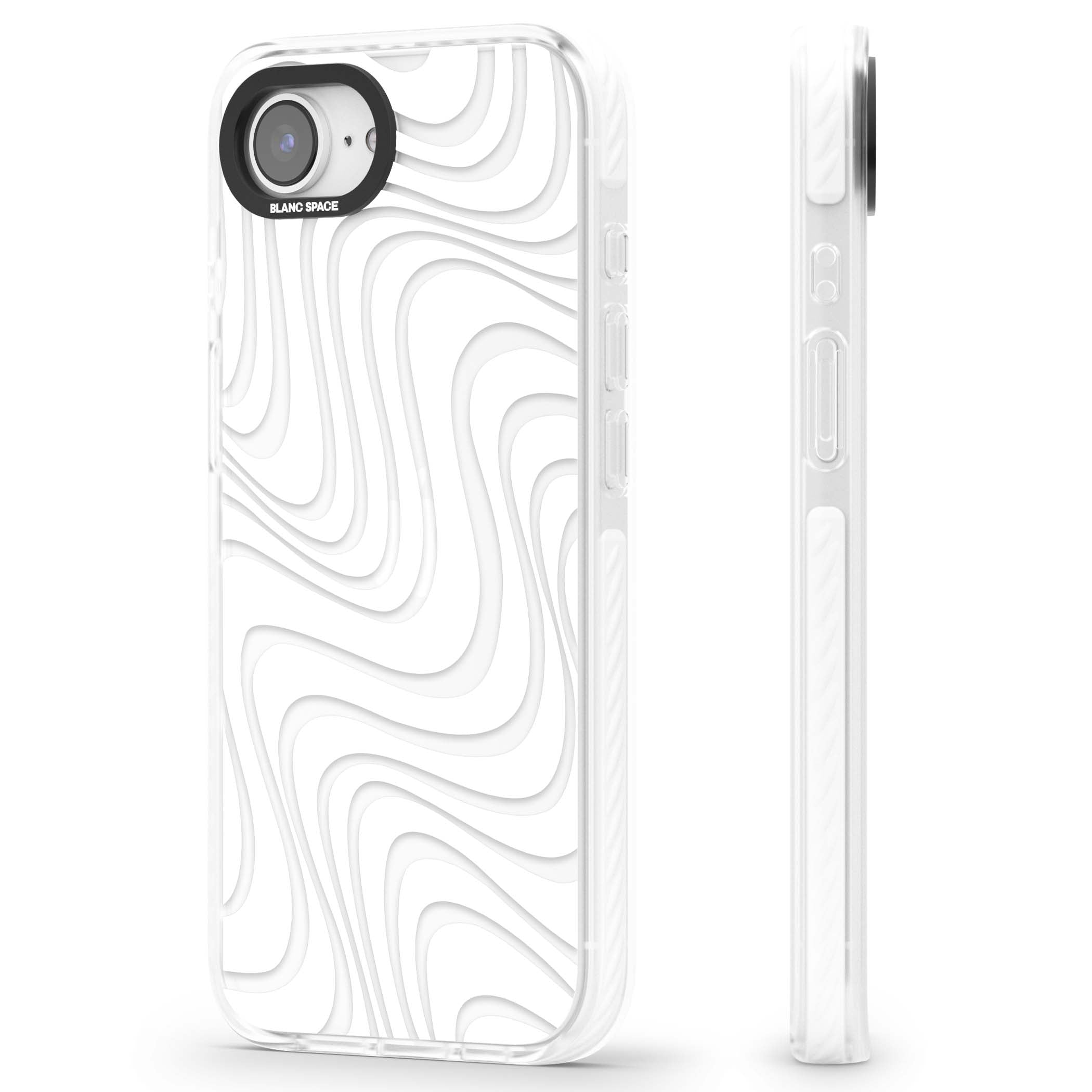 White Abstract Waves abstract iPhone case featuring flowing grey wave pattern on clear background | Clear Impact case for iPhone 16e, iPhone 17e
