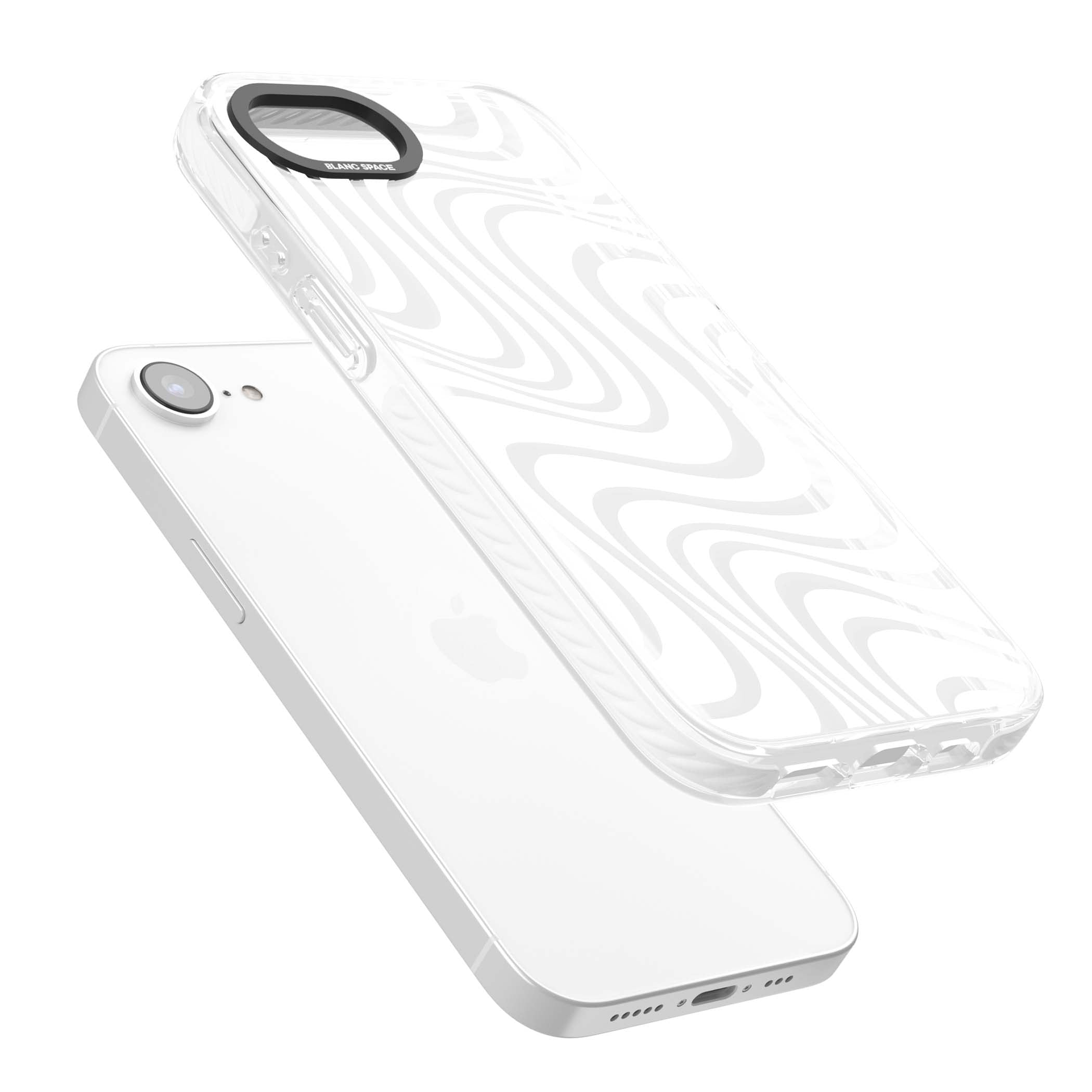White Abstract Waves abstract iPhone case featuring flowing grey wave pattern on clear background | Clear Impact case for iPhone 16e, iPhone 17e