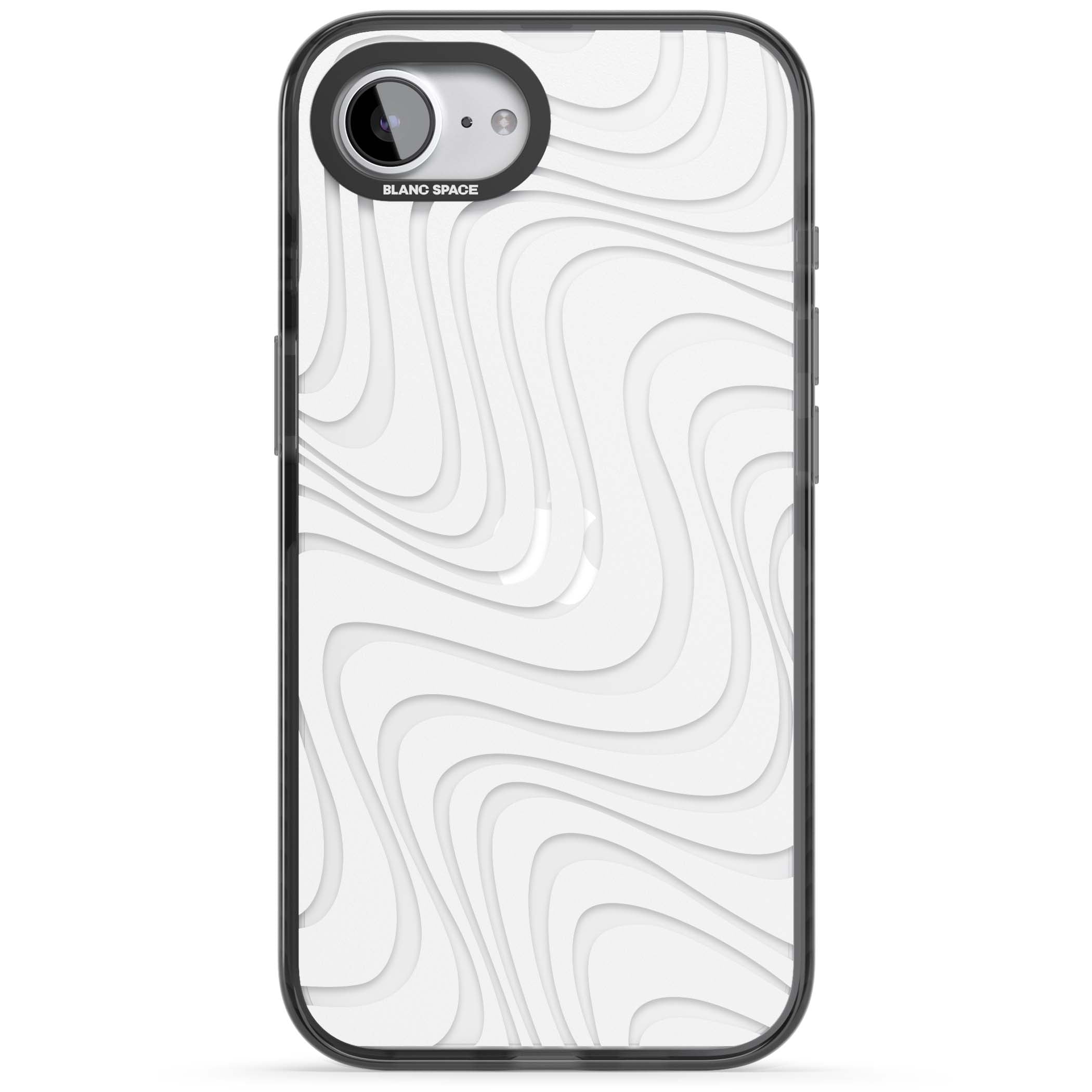 White Abstract Waves abstract iPhone case featuring flowing grey wave pattern on clear background | Black Impact case for iPhone 16e, iPhone 17e