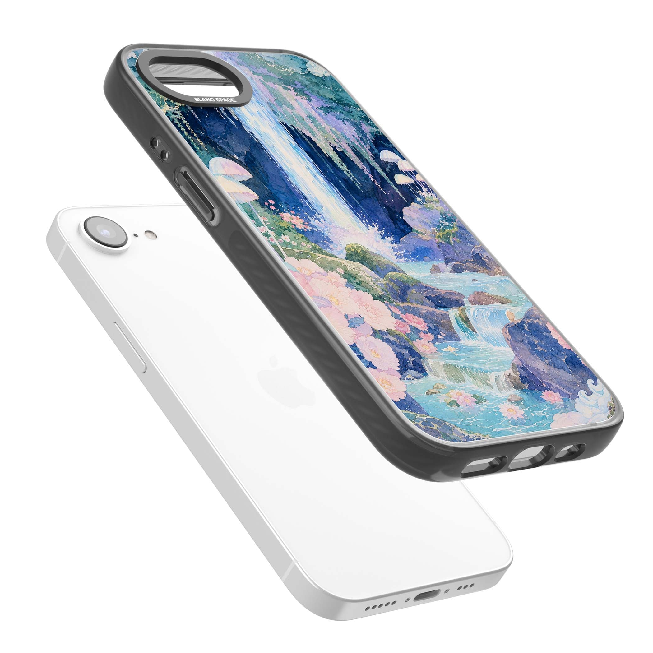 Mystic Waterfall art iPhone case | Black Impact case for iPhone 16e, iPhone 17e