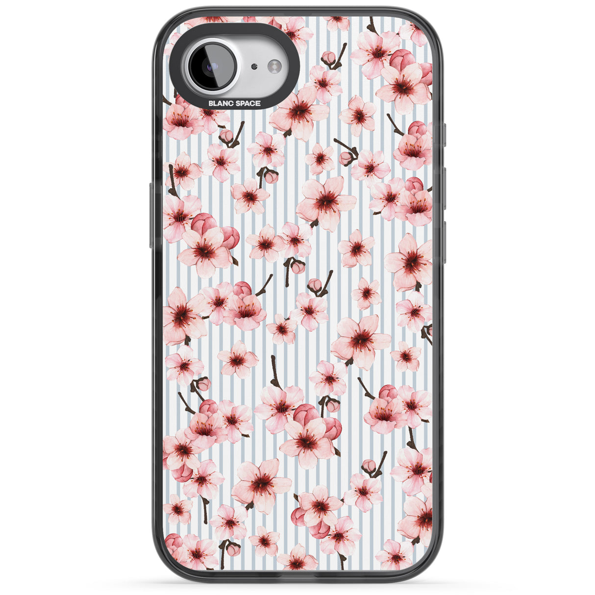 Cherry Blossoms on Blue Stripes Pattern