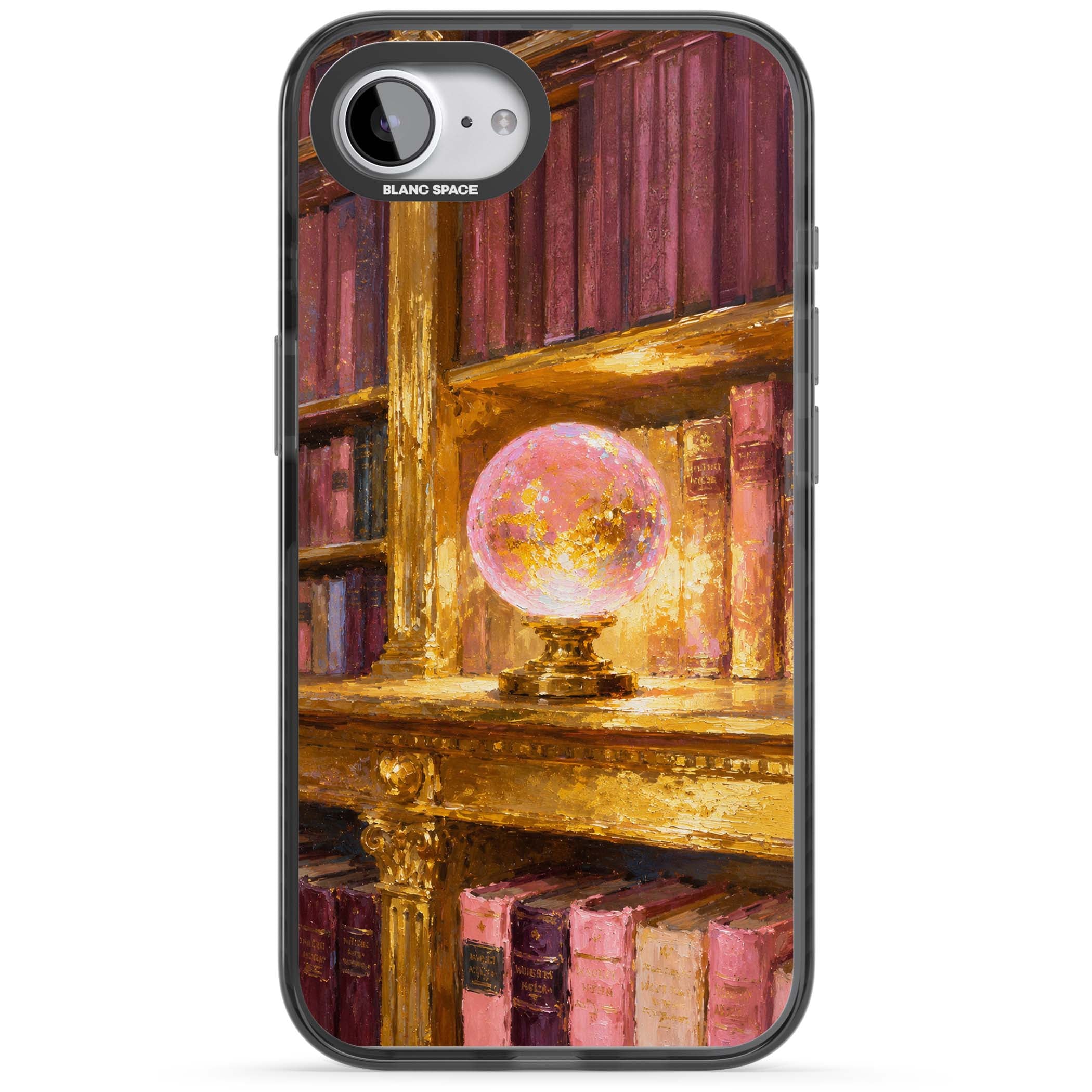 Gilded Library dark academia iPhone case featuring an oil painted crystal ball on a gilded library shelf with vintage | Black Impact case for iPhone 16e, iPhone 17e