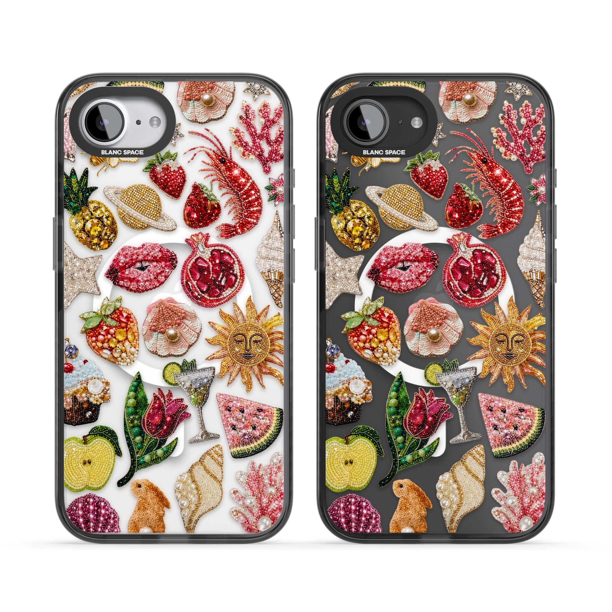Beaded Riviera coquette iPhone case | Black Impact Magsafe case for iPhone 16e, iPhone 17e