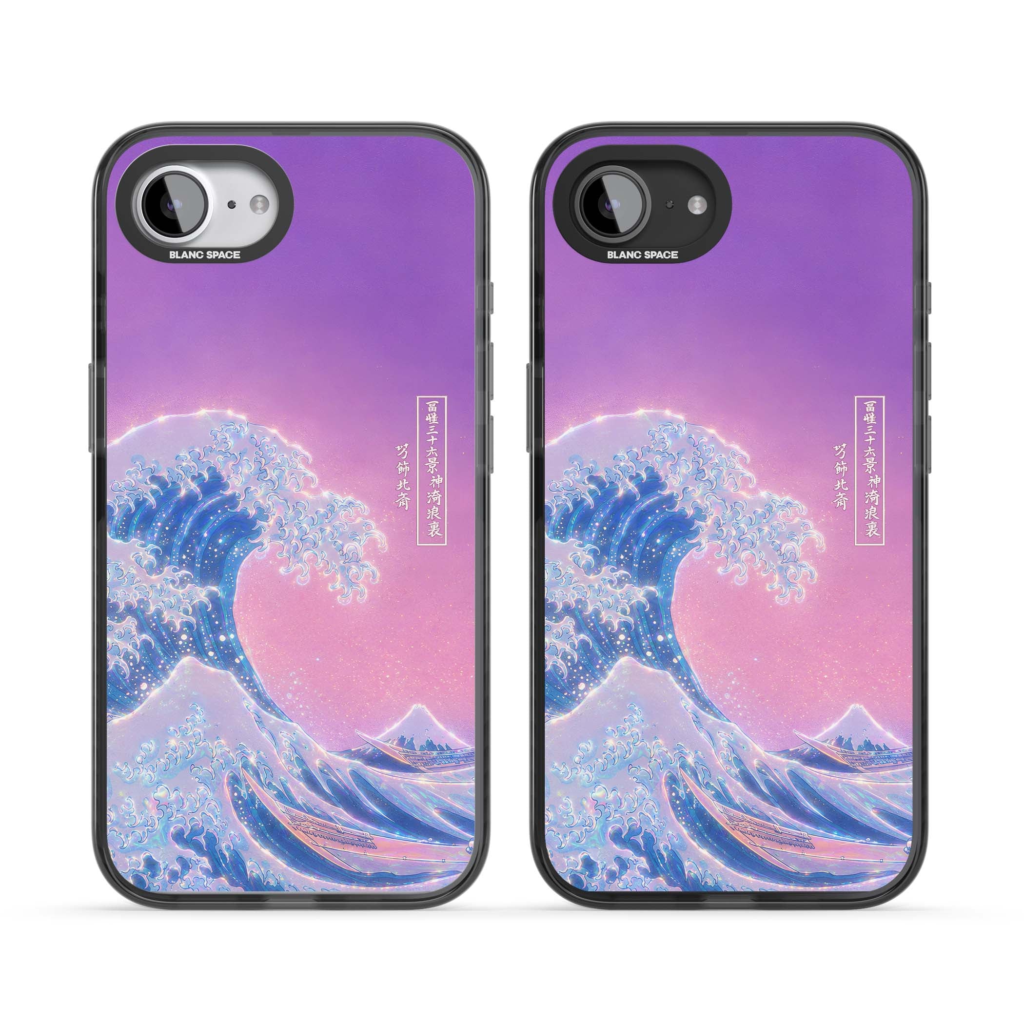 The Great Opal Wave Japanese iPhone case featuring Hokusai's great wave in iridescent pastels with lilac sky and Mou | Black Impact Magsafe case for iPhone 16e, iPhone 17e