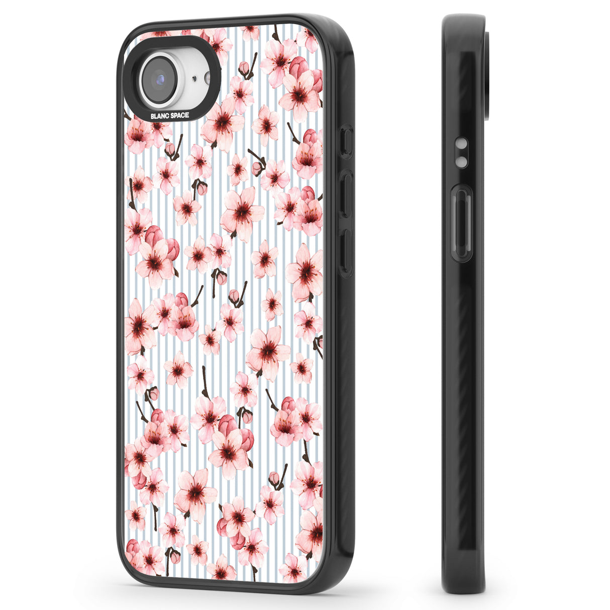 Cherry Blossoms on Blue Stripes Pattern