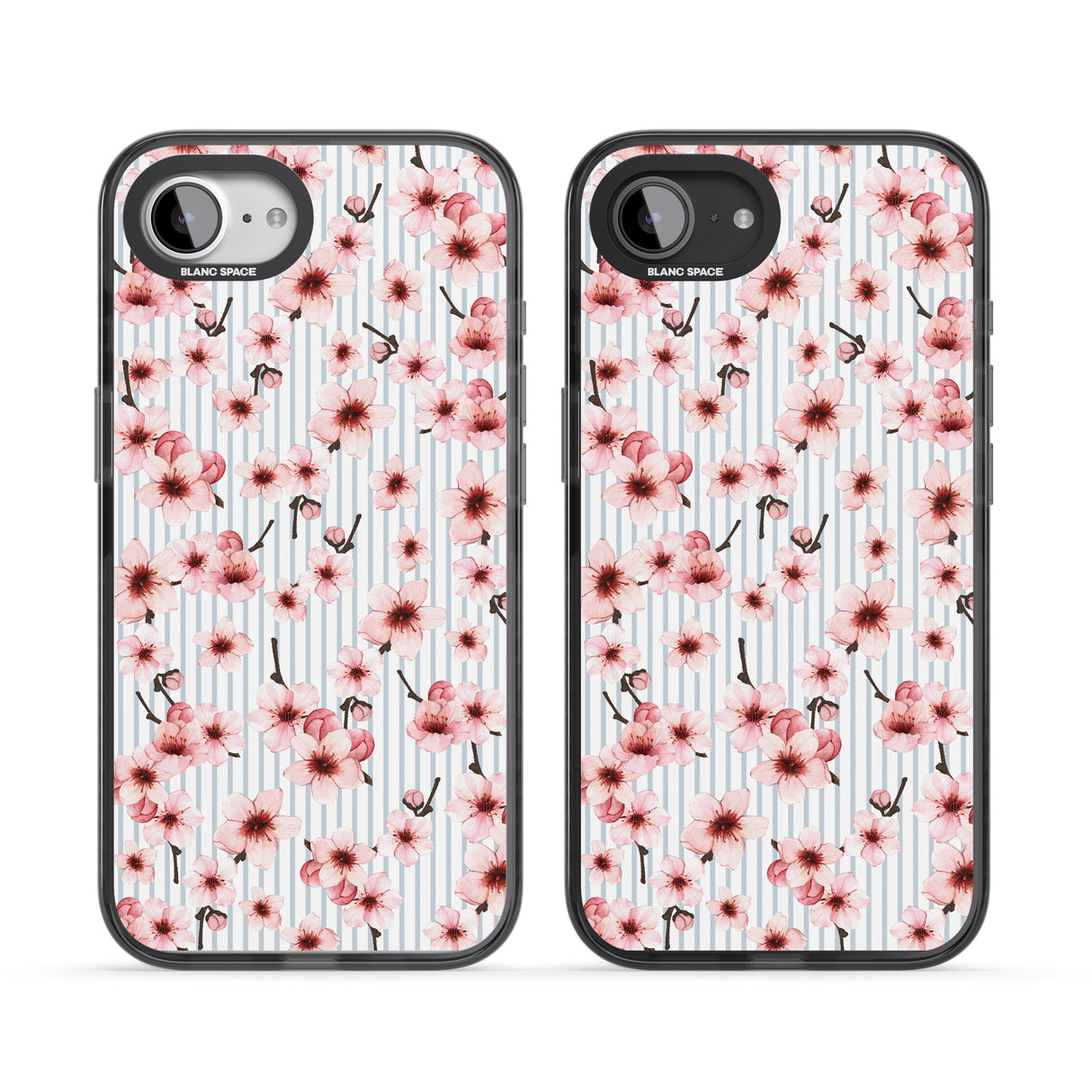 Cherry Blossoms on Blue Stripes Pattern