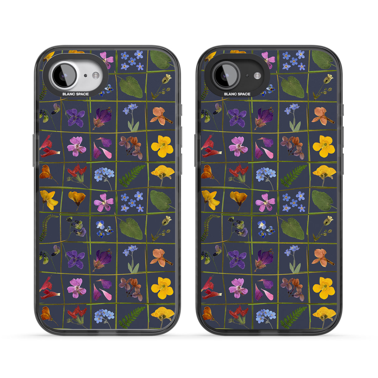 Wildflower Grid Boxes Pattern - Navy