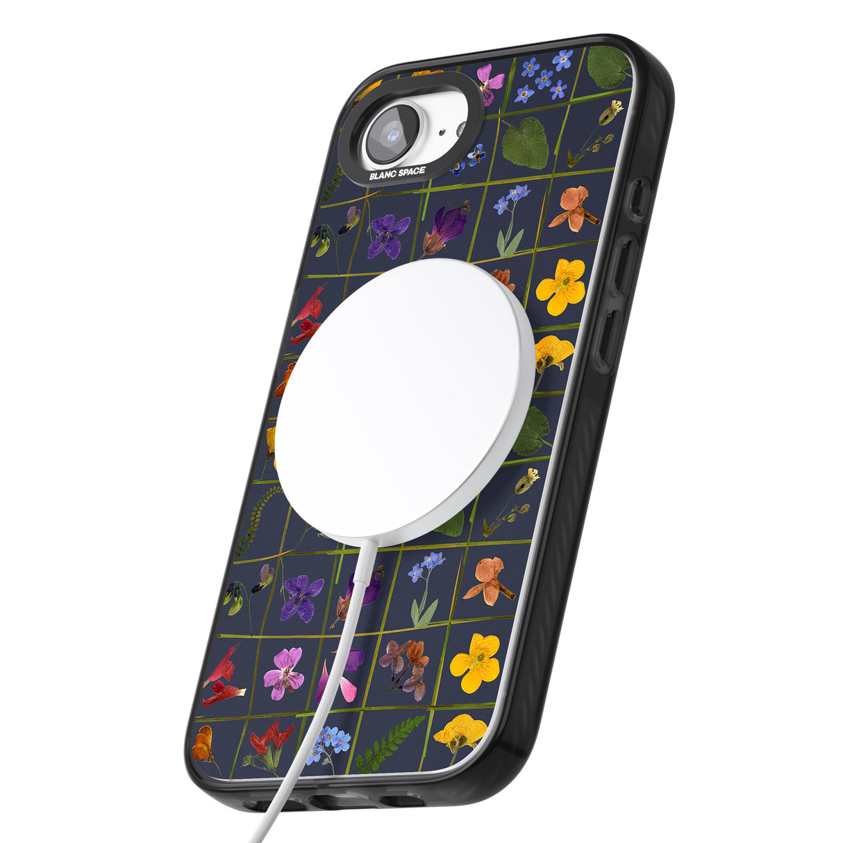 Wildflower Grid Boxes Pattern - Navy