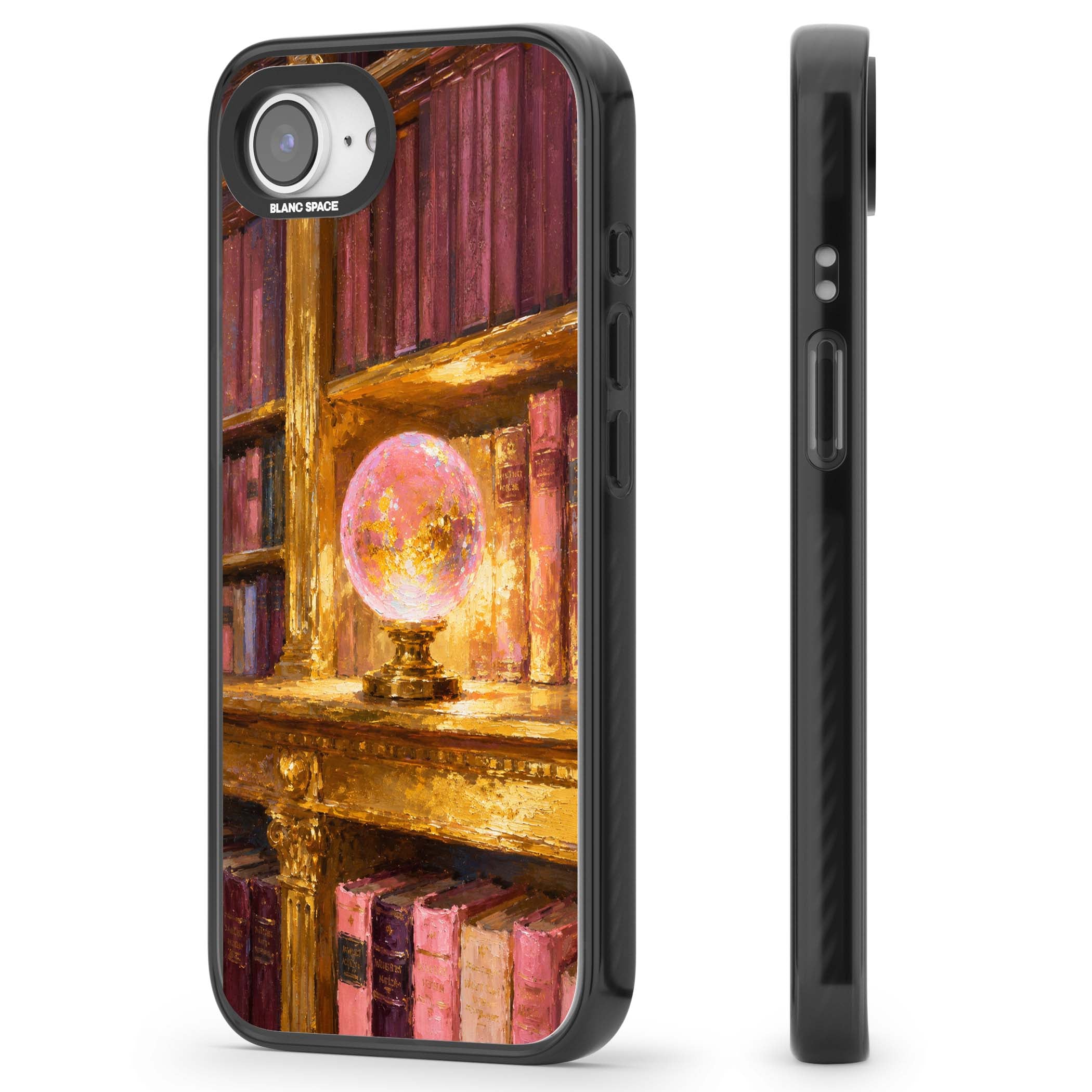 Gilded Library dark academia iPhone case featuring an oil painted crystal ball on a gilded library shelf with vintage | Black Impact Magsafe case for iPhone 16e, iPhone 17e