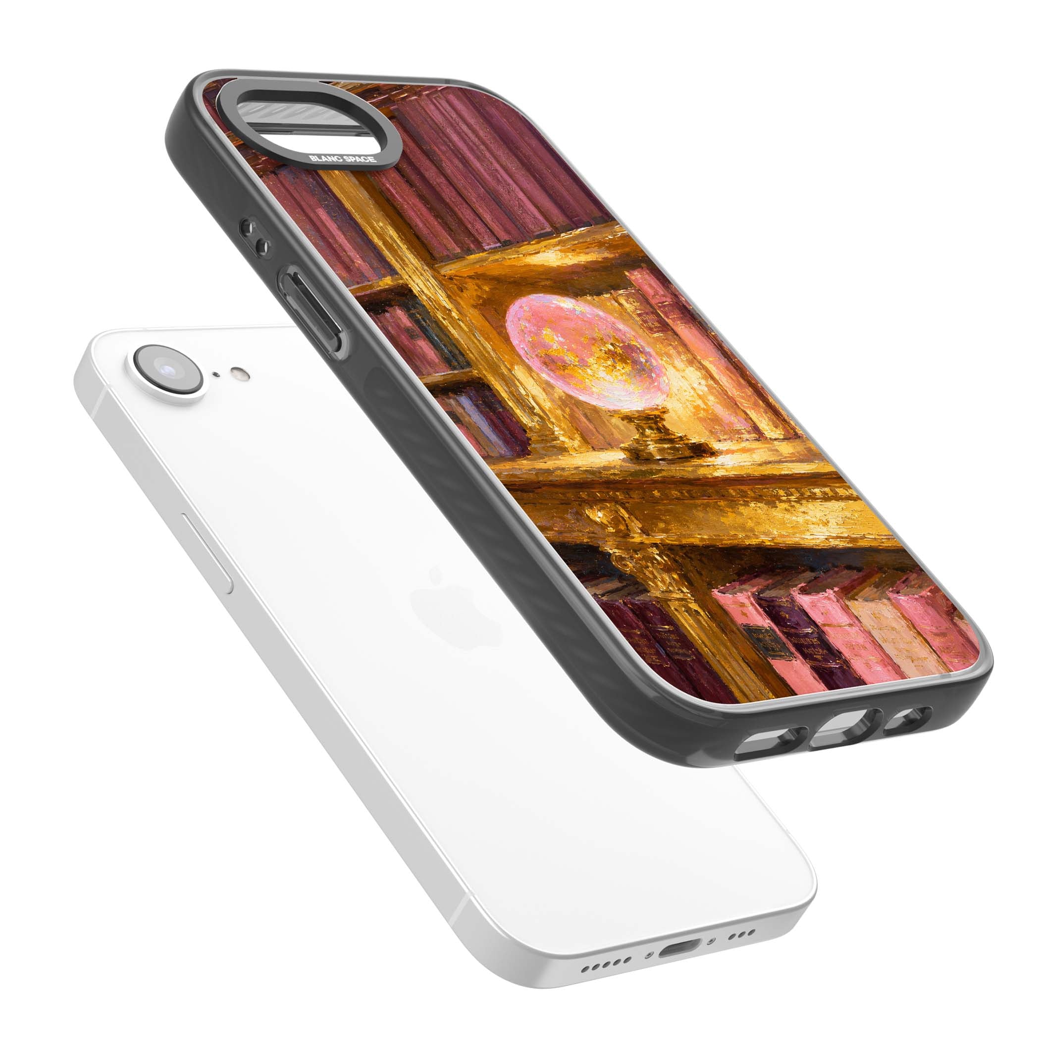 Gilded Library dark academia iPhone case featuring an oil painted crystal ball on a gilded library shelf with vintage | Black Impact Magsafe case for iPhone 16e, iPhone 17e
