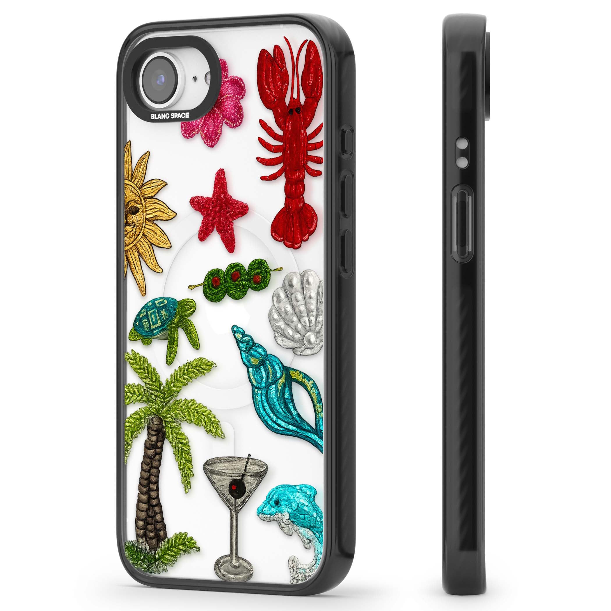 Painted Coastal Pattern coastal iPhone case | Black Impact Magsafe case for iPhone 16e, iPhone 17e