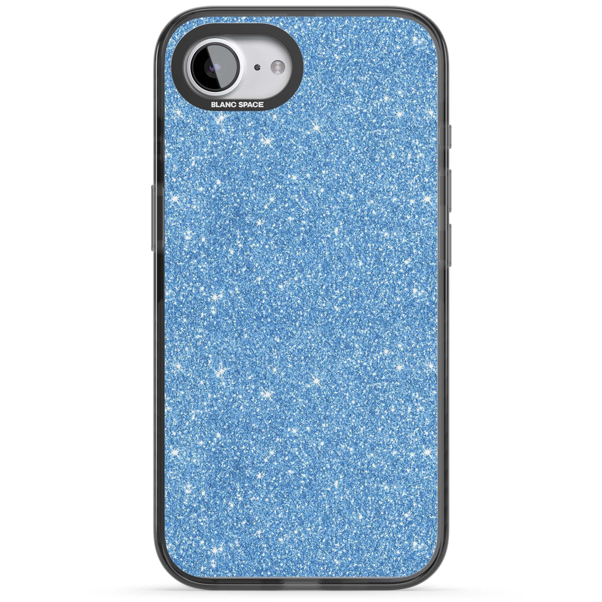 Blue Glitter blue glitter iPhone case featuring dense sparkling cerulean glitter with a glamorous shimmering finish | Black Impact Magsafe case for iPhone 16e, iPhone 17e